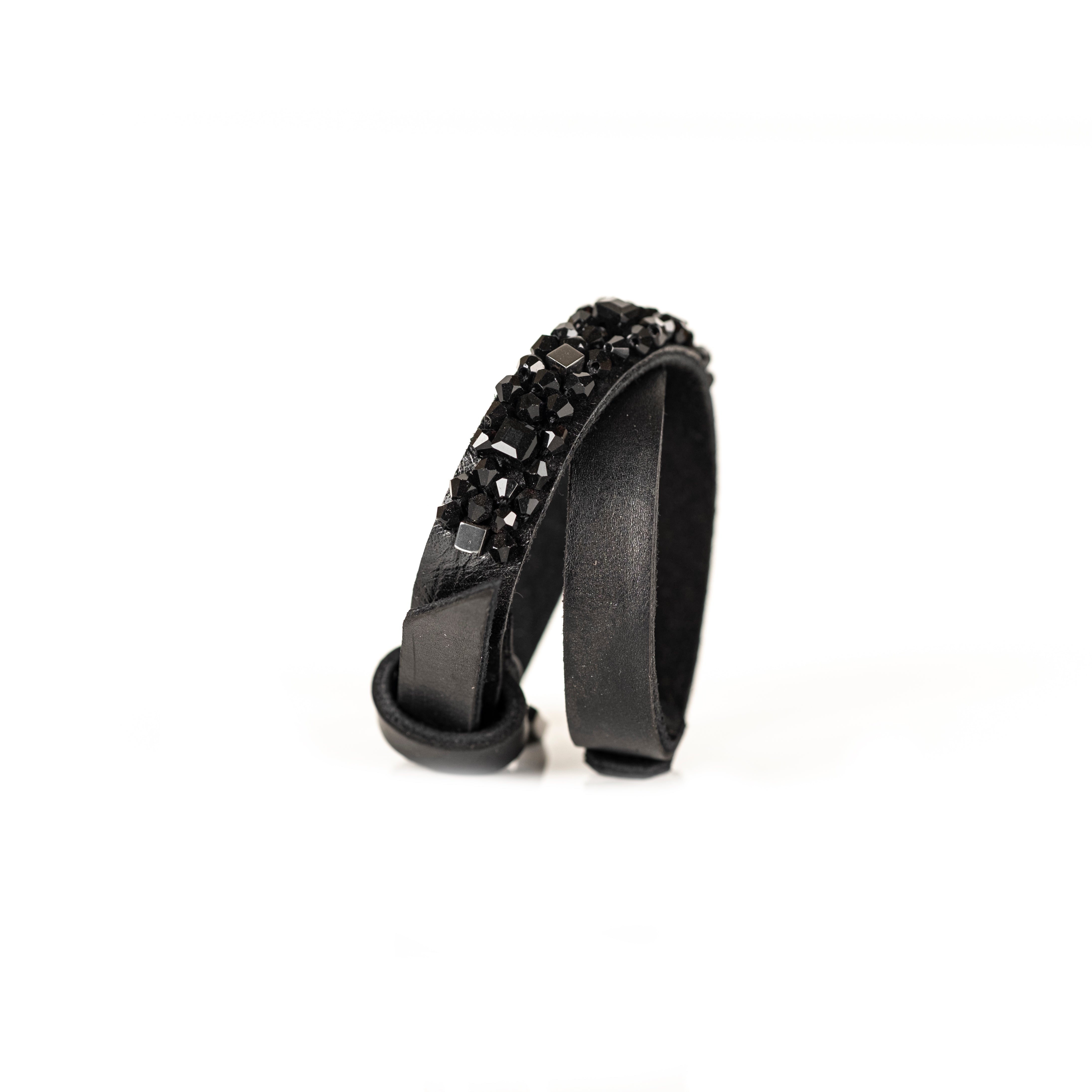 Noir Edge Crystal Leather Cuff