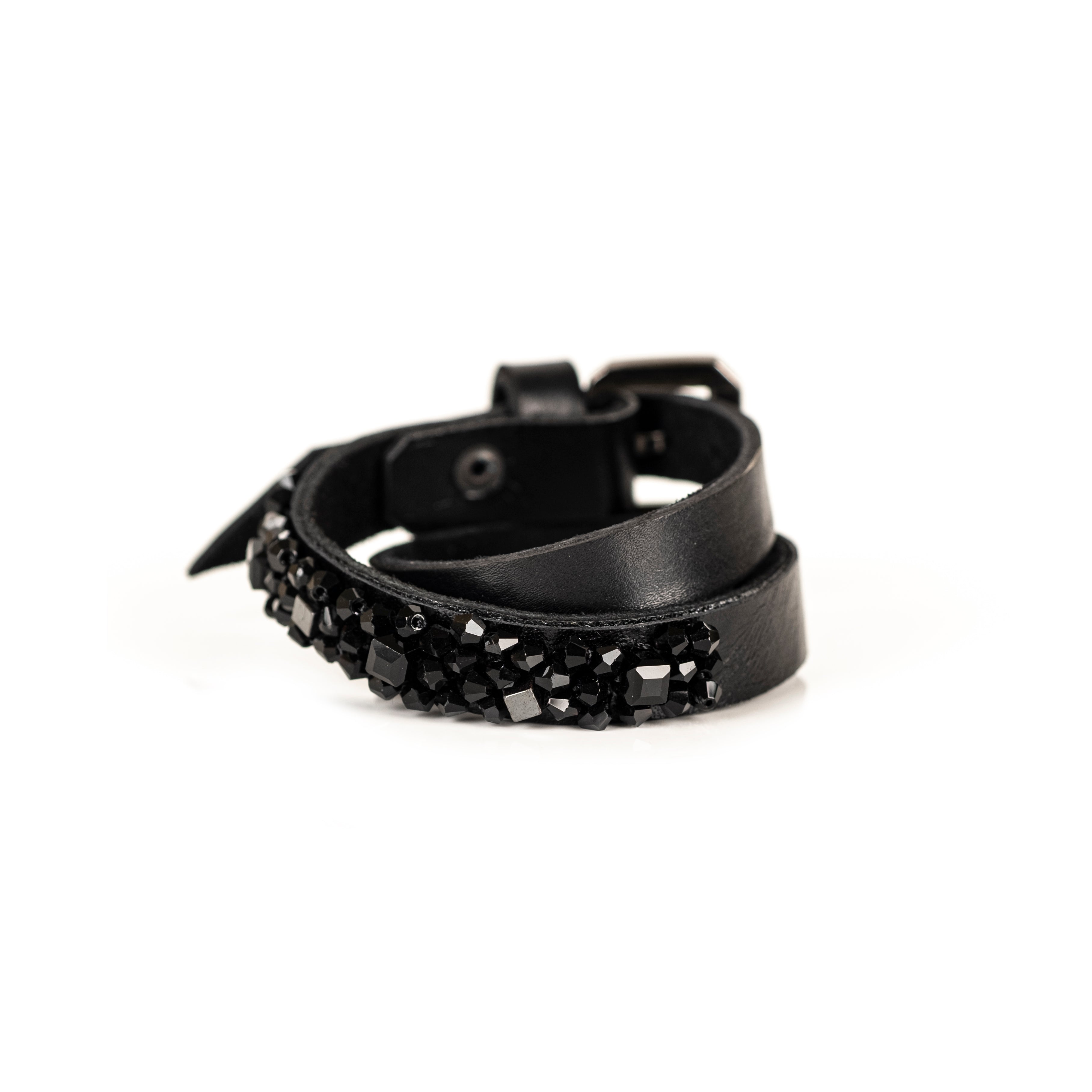 Noir Edge Crystal Leather Cuff