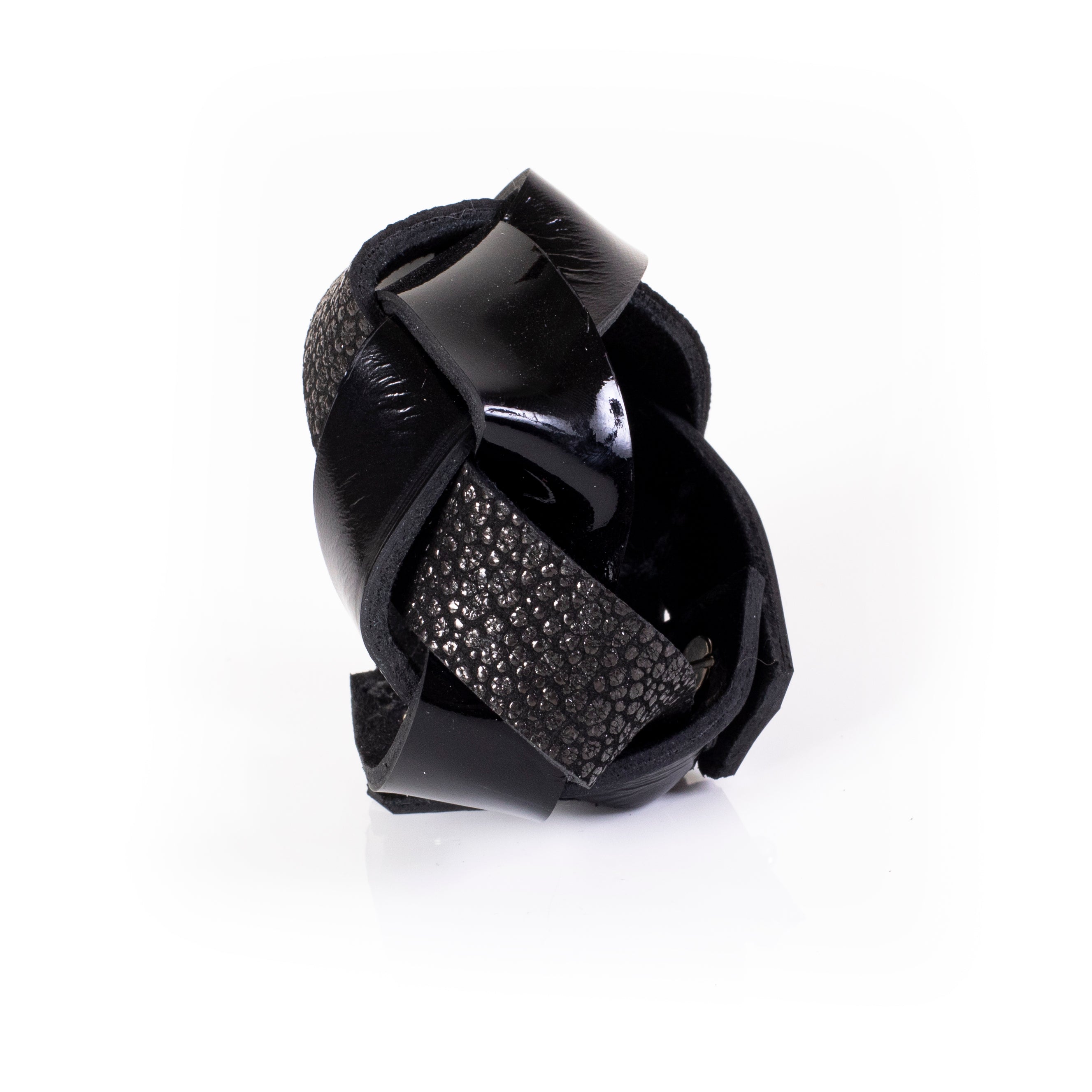 Gold python leather cuff bracelet with studs and zipper edge detail, handcrafted wide statement bracelet for women