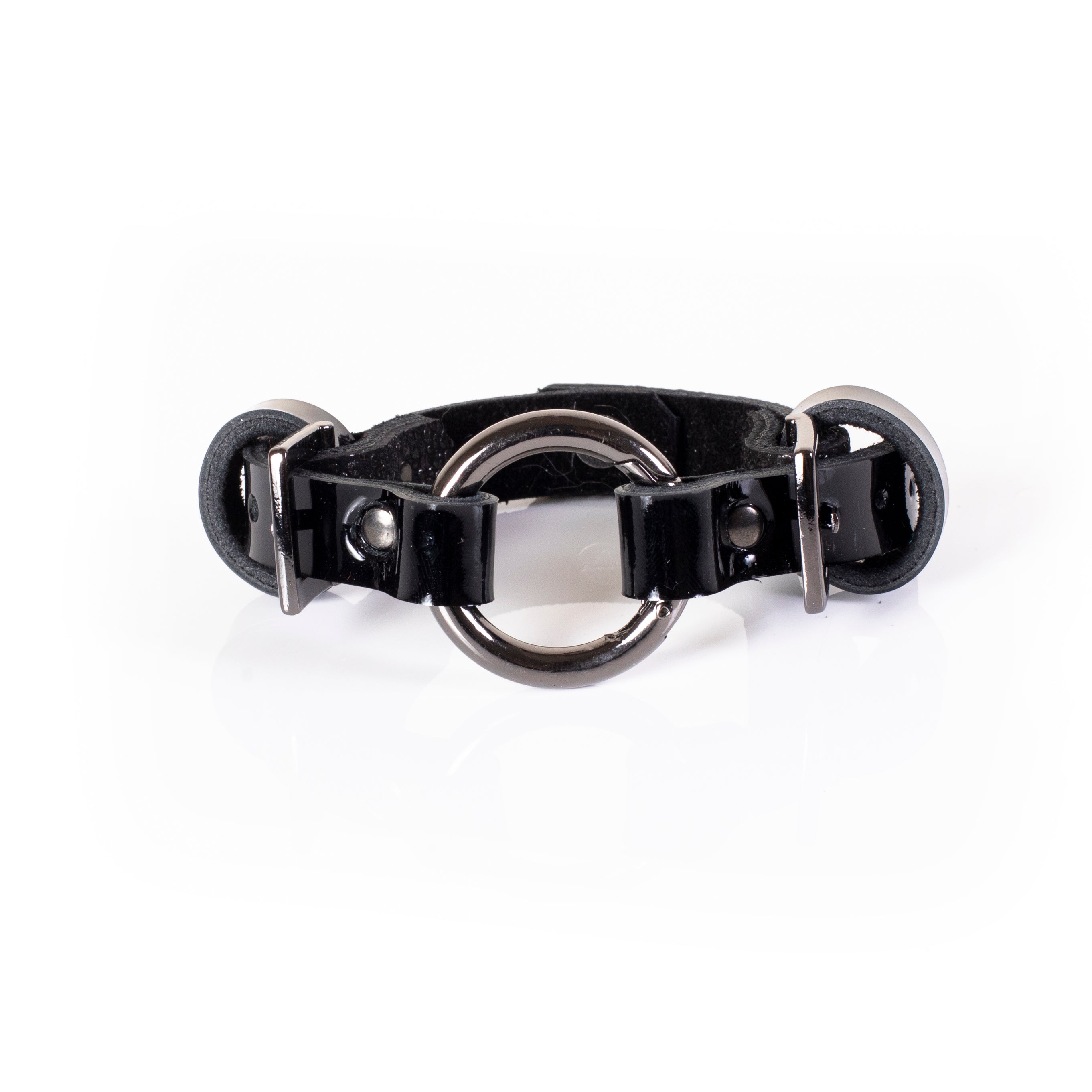 Brown leather cuff bracelet with gold bar hardware and crystal detail, handcrafted wide statement bracelet for women
