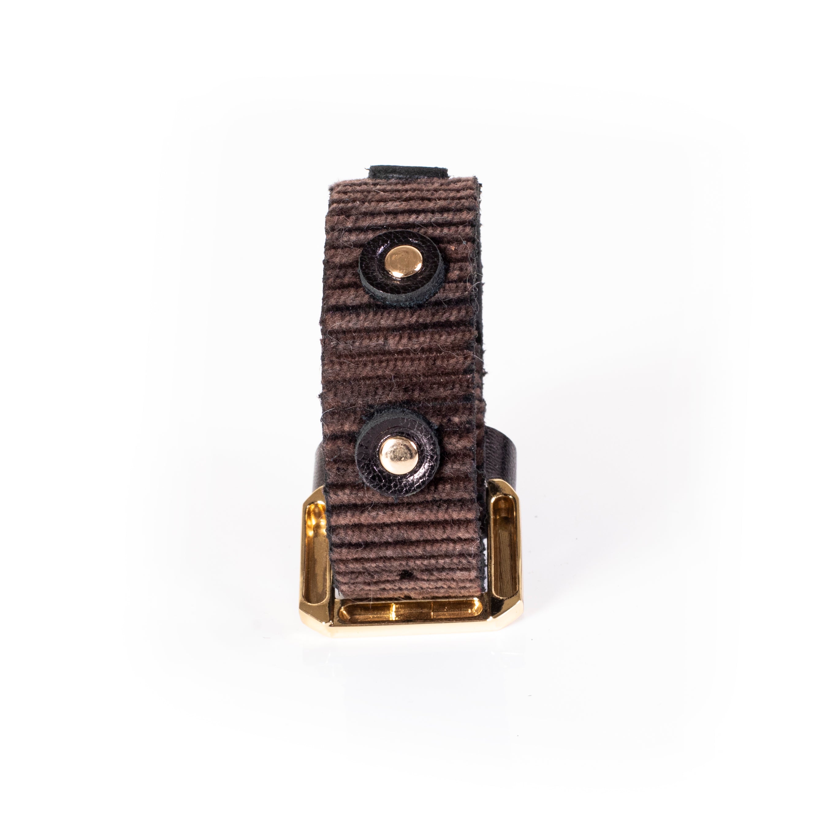 Brown ribbed leather cuff bracelet with gold and crystal stud accents, handcrafted textured wide bracelet for women