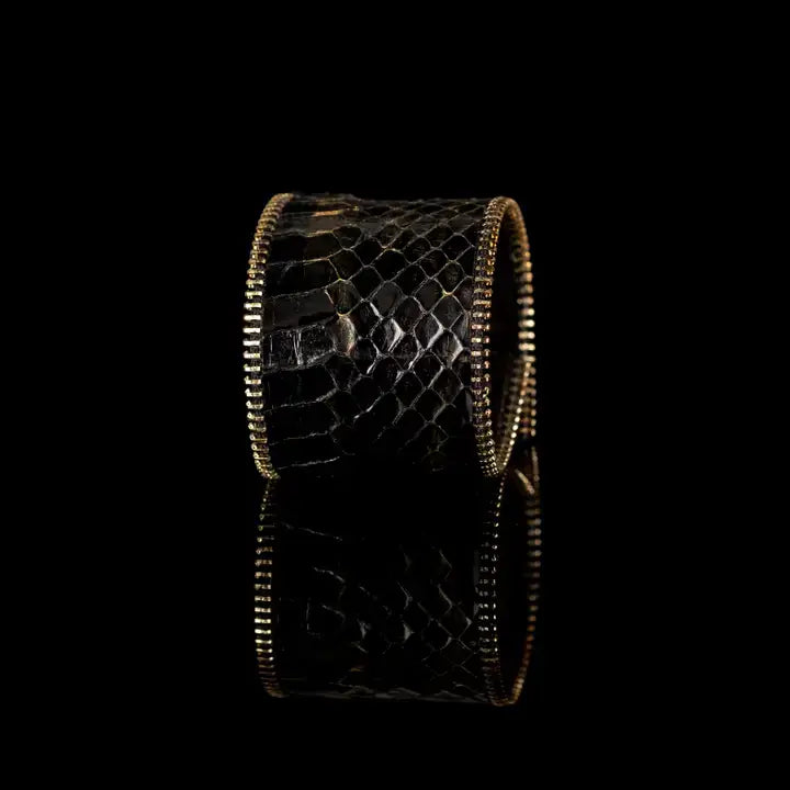 Midnight Python Leather Cuff Black Italian Leather Bracelet