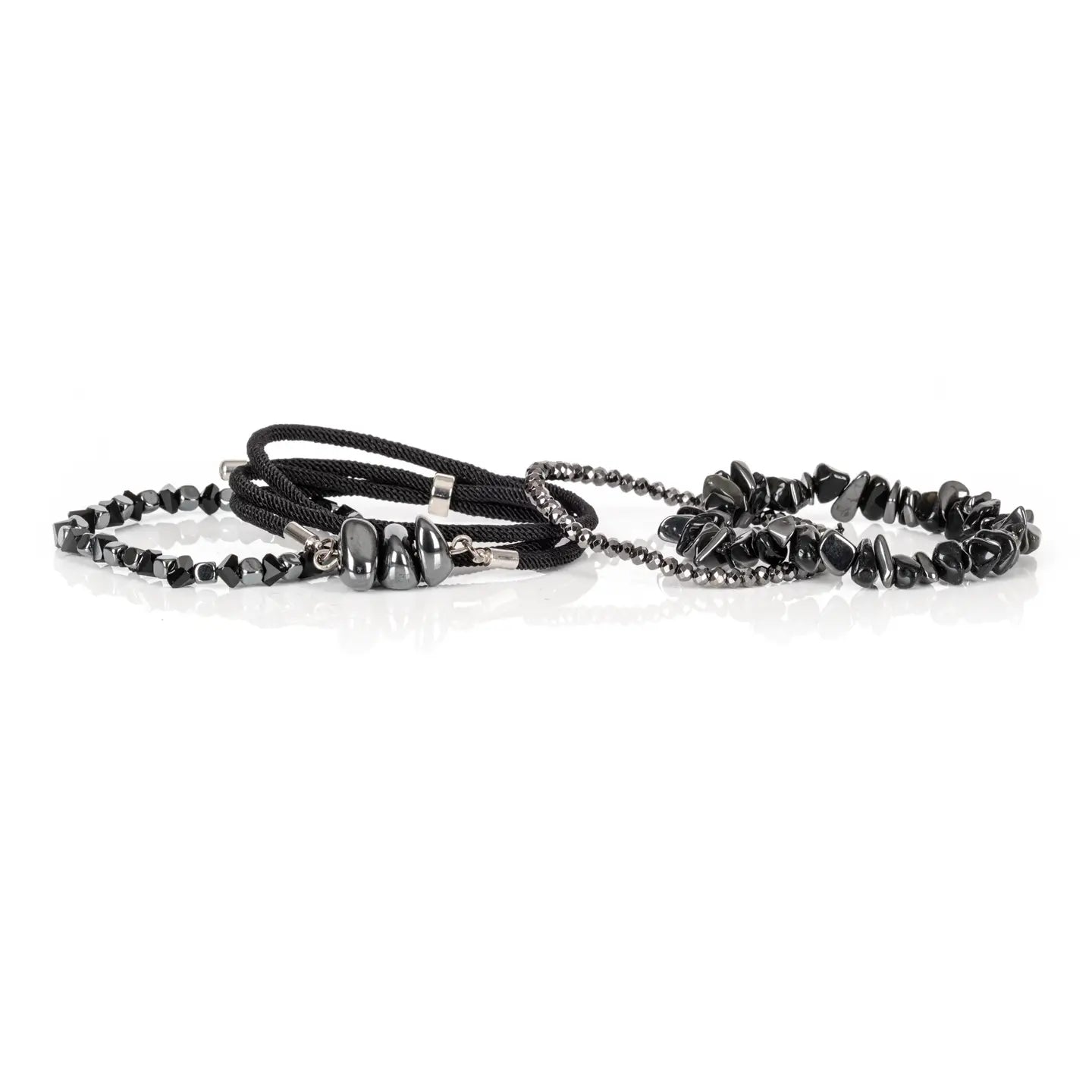 Black Obsidian & Hematite Bracelet Stack Layered Wrap Set
