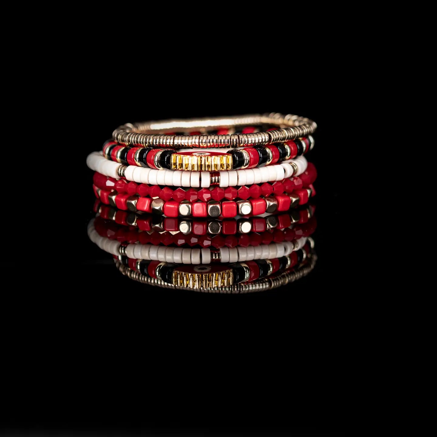 Crimson Signal Bead Stack Bracelet