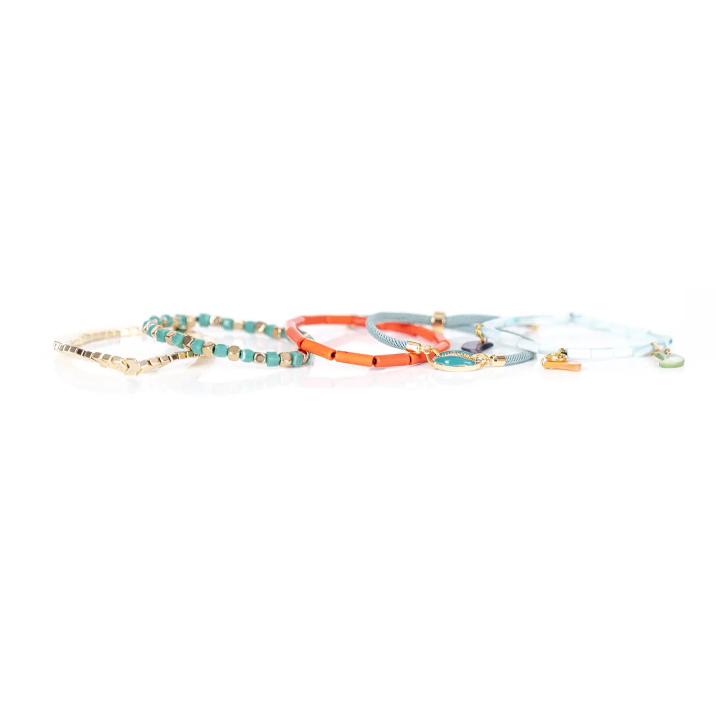 Turquoise & Coral Charm Bracelet Stack