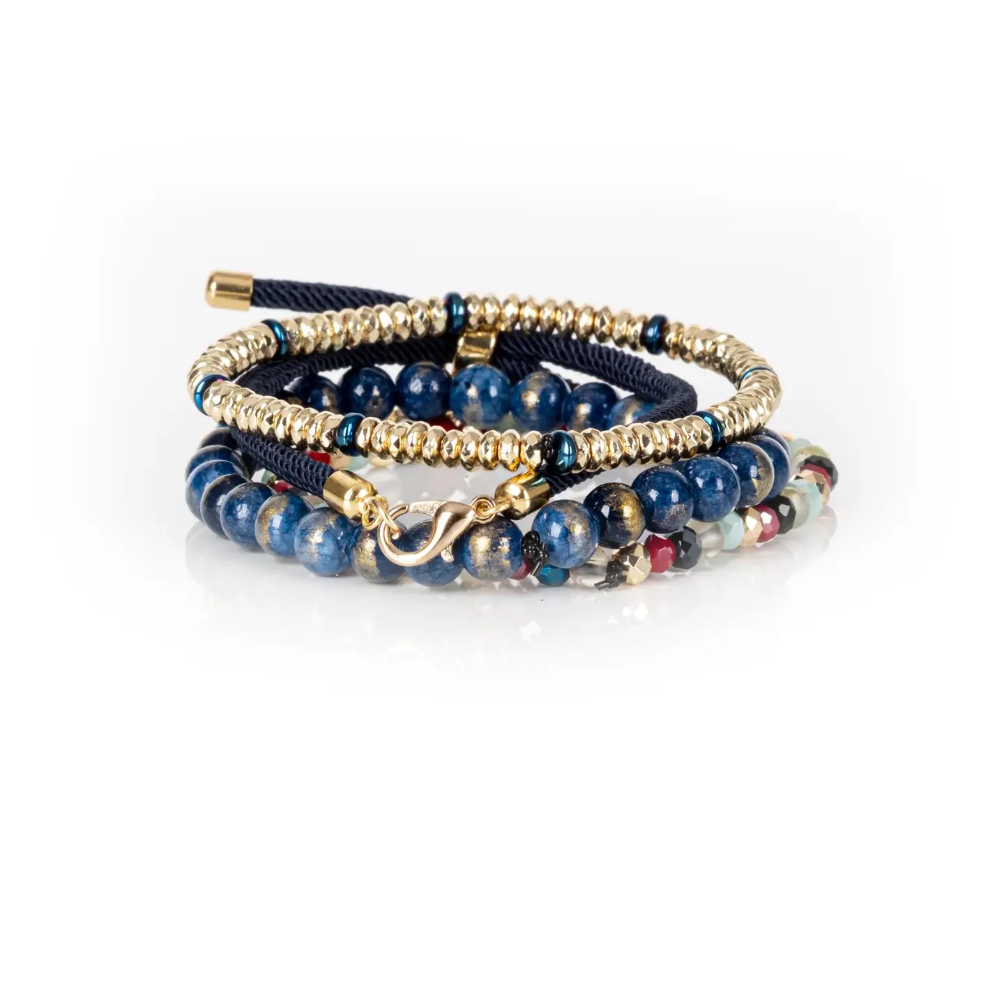 Midnight Shell Multi-Layer Beaded Bracelet Stack Navy & Go