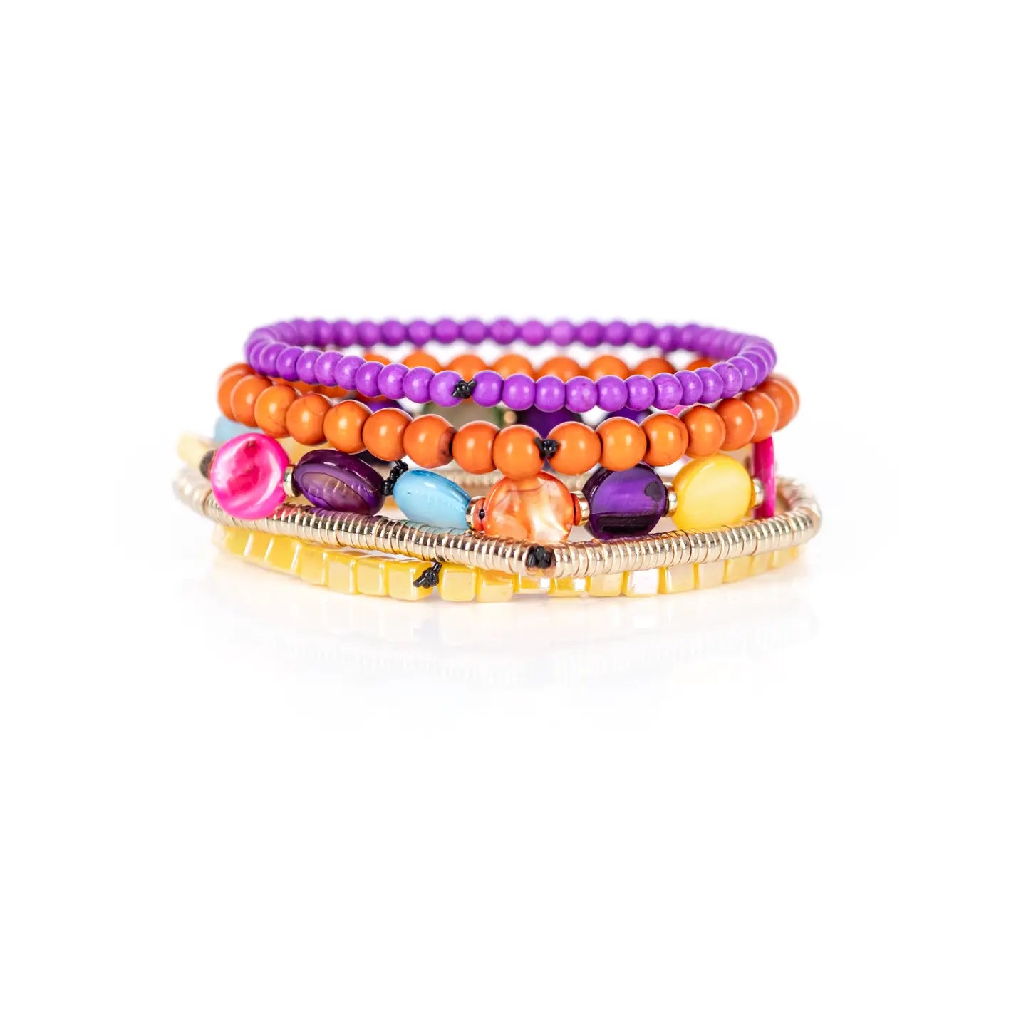 Color Pop Beaded Bracelet Stack Multicolor Shell & Gold