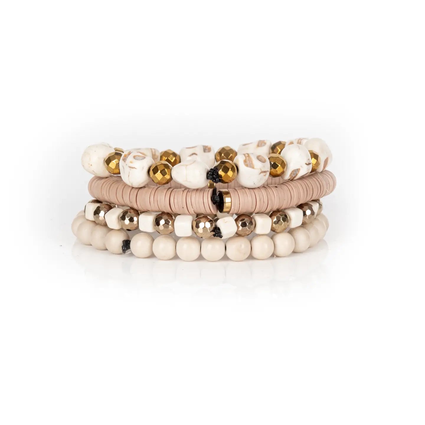 Ivory & Gold Beaded Bracelet Stack Soft Neutral Edition