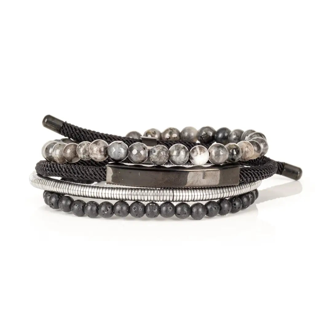 Iron Storm Men’s Bracelet Set Black Lava Hematite