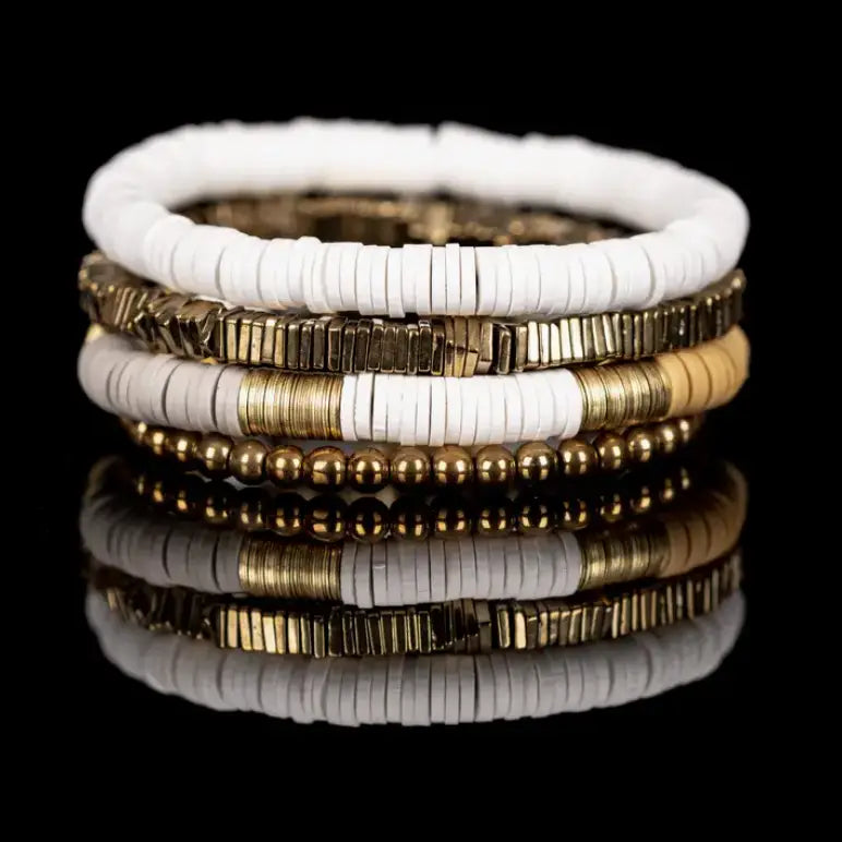 White & Gold Stack Bracelet Set Minimal Luxe Layering