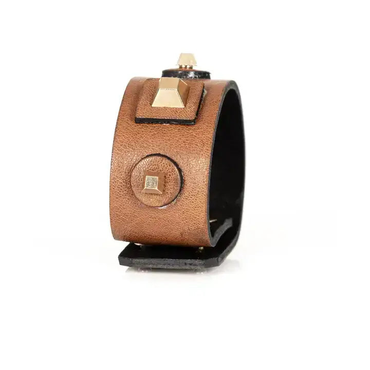 The Titan Cuff Camel Leather with Gold Geometric Studs