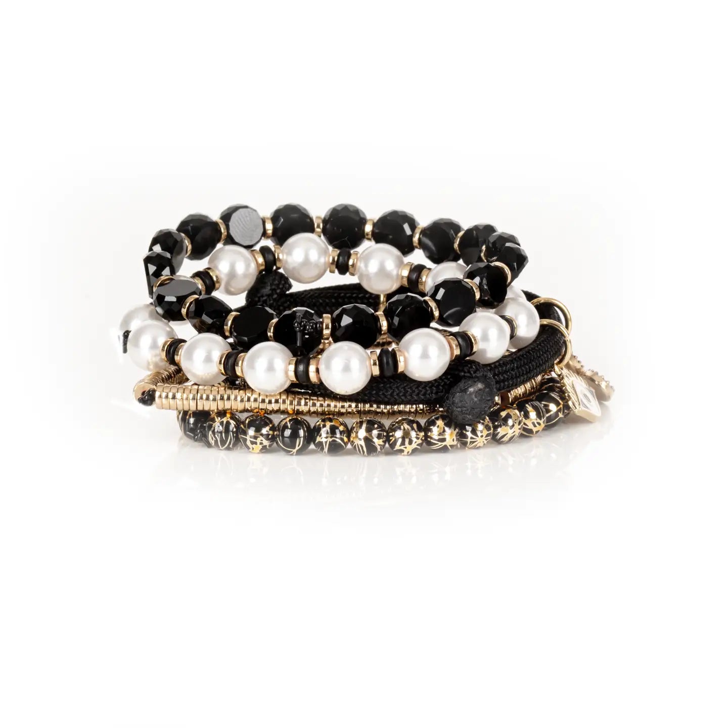 Black Pearl Charm Stack Bracelet