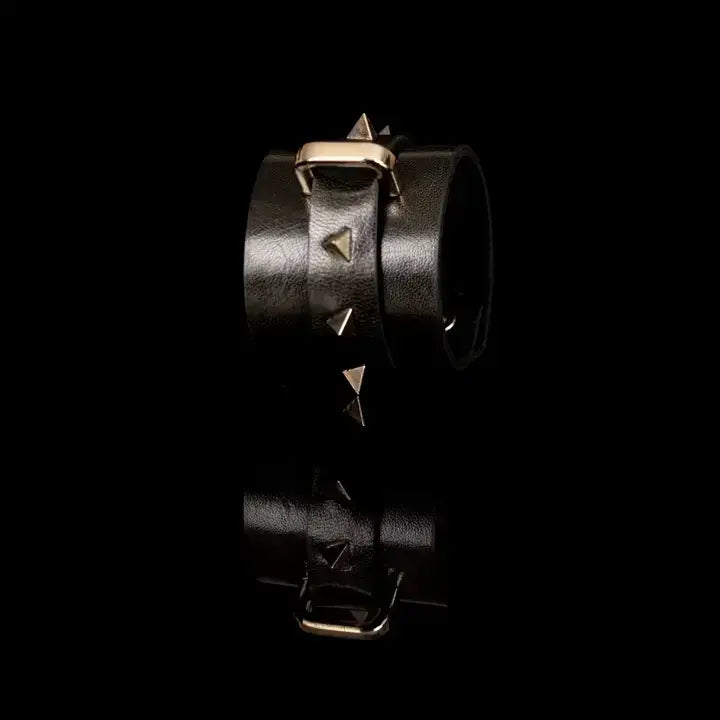 Dominion Cuff Black Italian Leather Bracelet with Pyramid