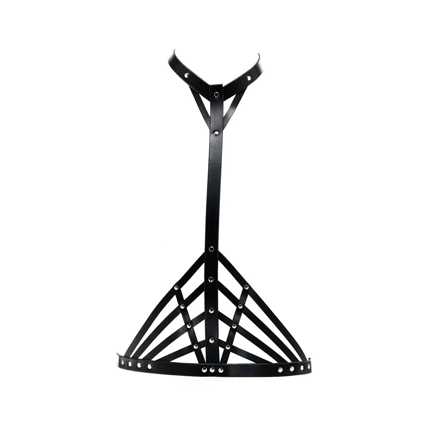Black Leather Cage Harness Necklace