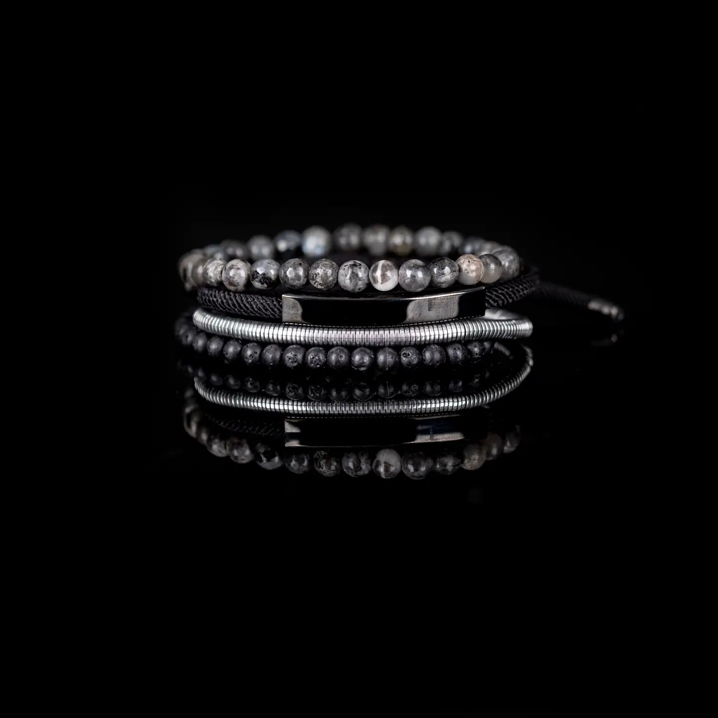 Iron Storm Men’s Bracelet Set Black Lava Hematite
