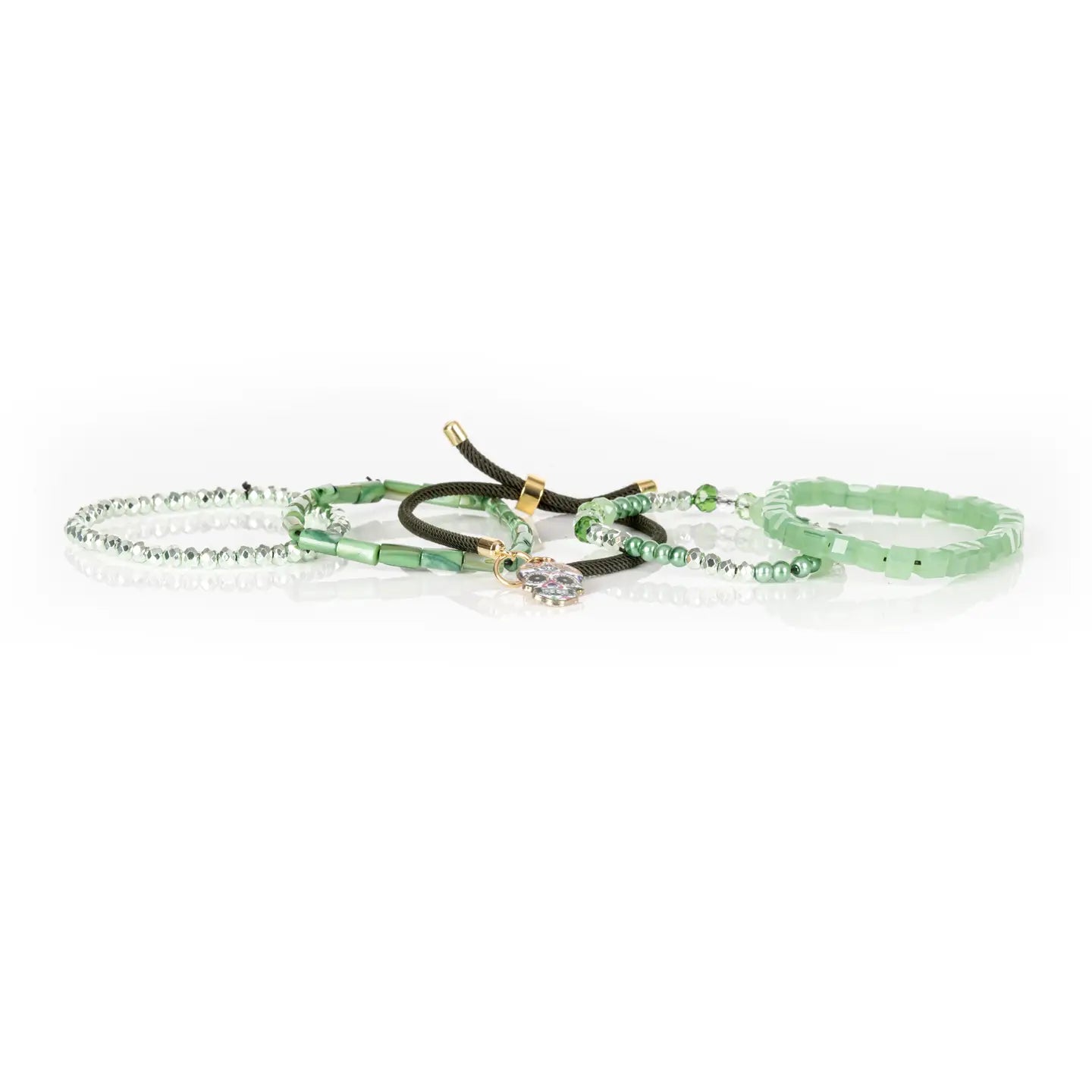 Mint Crystal Stack Bracelet with Sugar Skull Charm