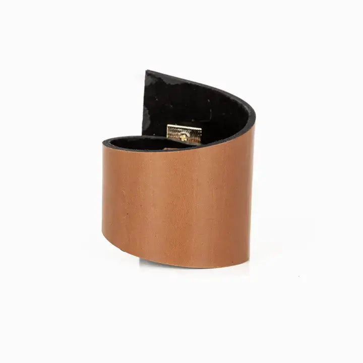 Lock Plate Leather Statement Cuff Bronze Brown