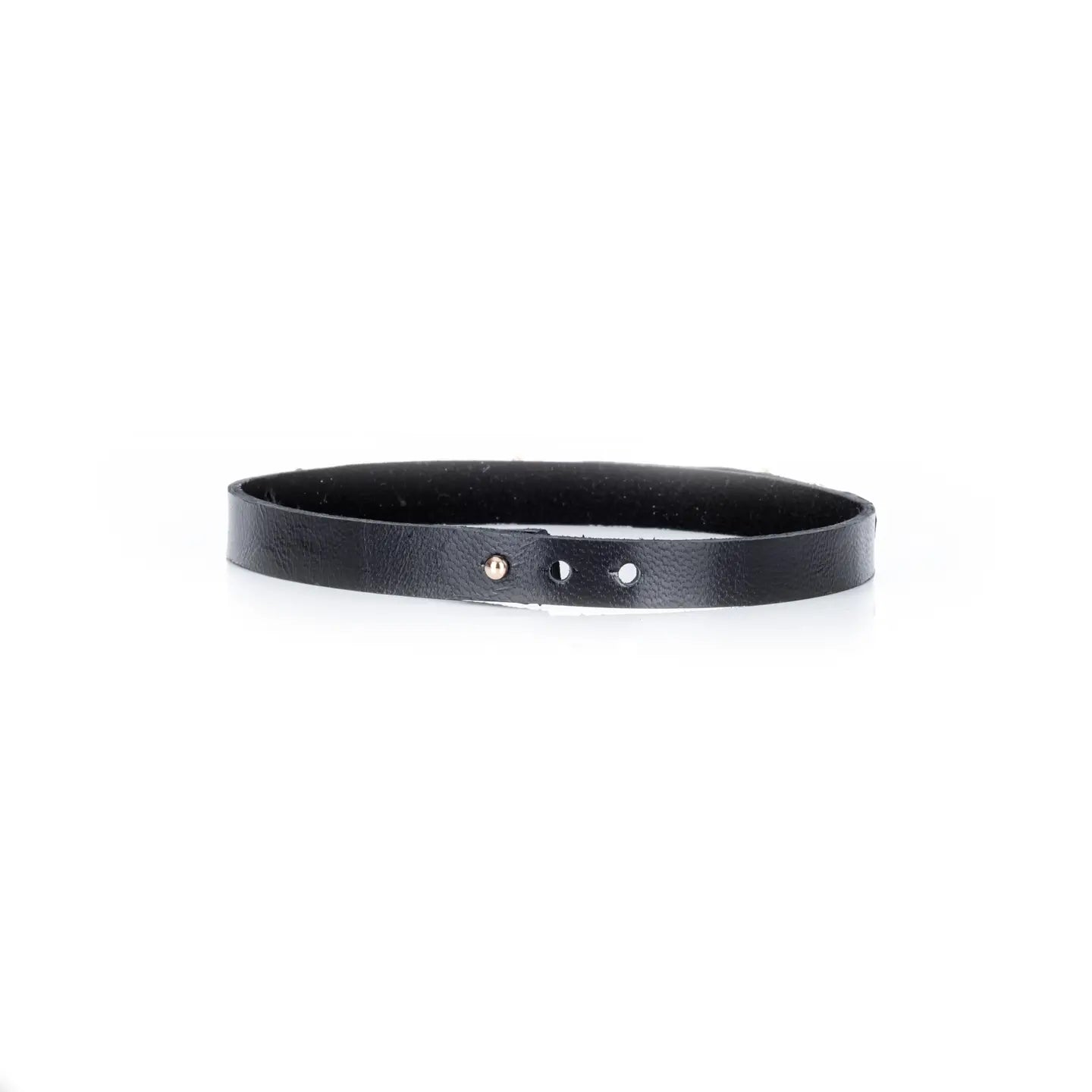 Black leather choker with dense gold beaded detailing across the front, displayed on a white background.