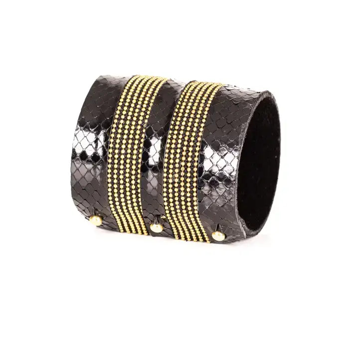 The Serpent Gold Dual Line Python Leather Cuff