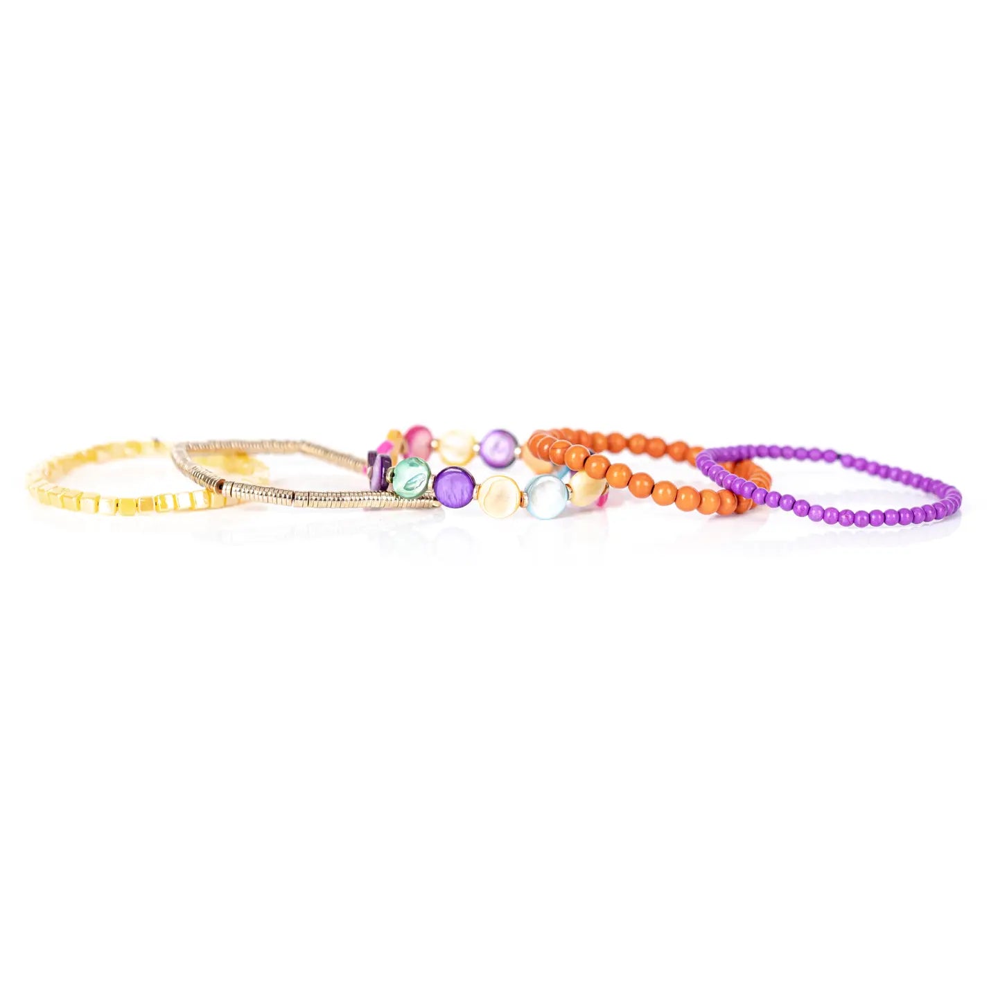 Color Pop Beaded Bracelet Stack Multicolor Shell & Gold