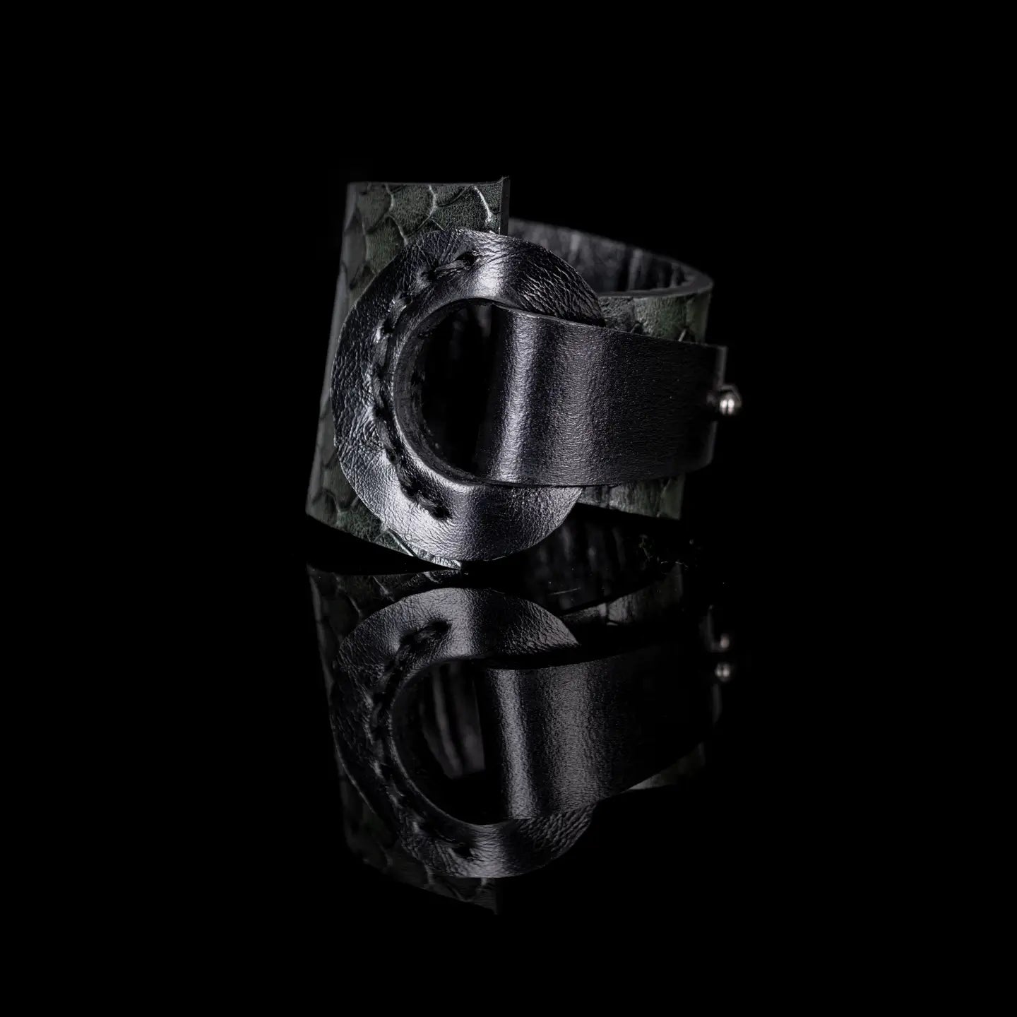 Architectural Black Textured Leather Statement Cuff