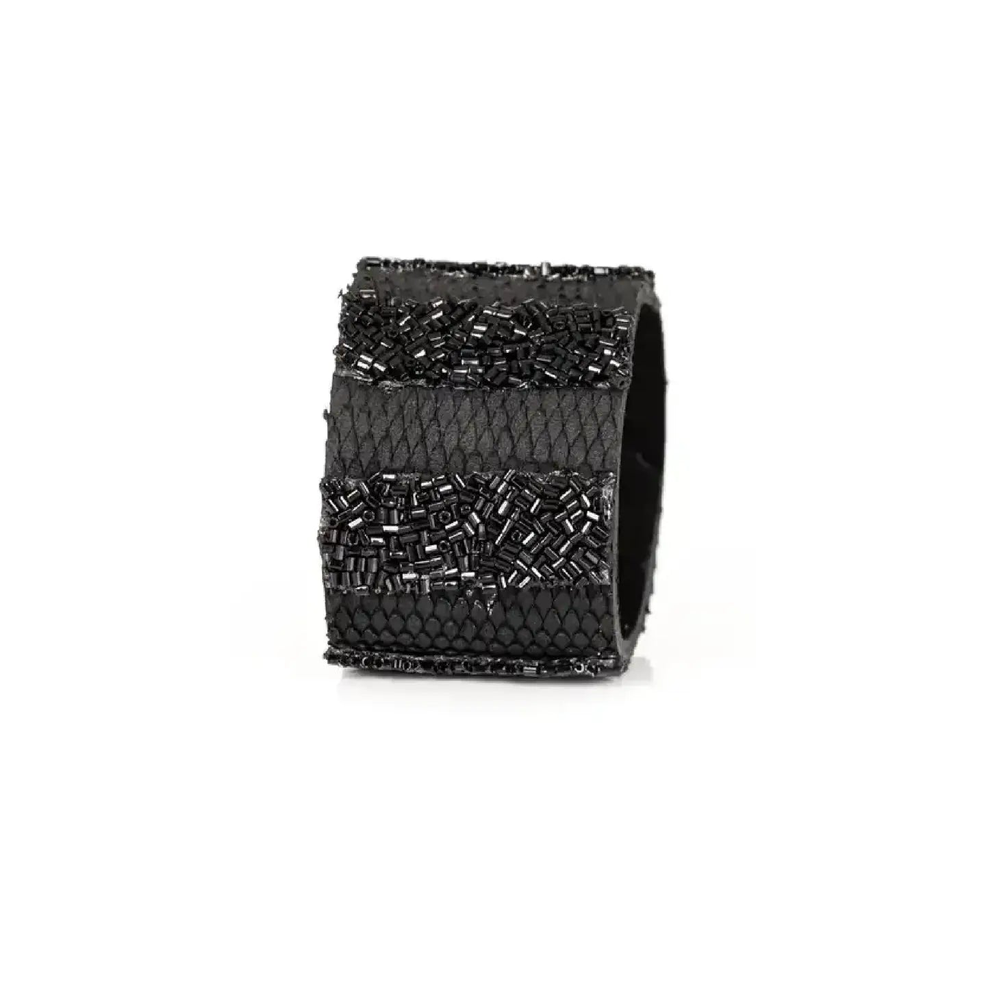 The Eclipse Black Python Leather Cuff with Hand-Beaded