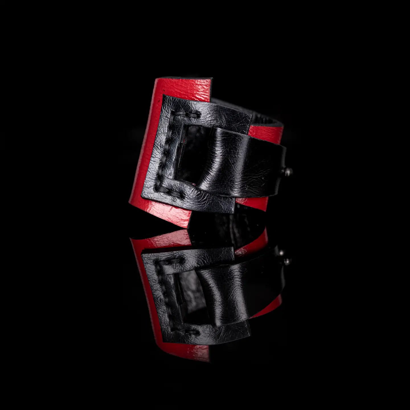 Black & Crimson Leather Wrap Bracelet Framed Cutout