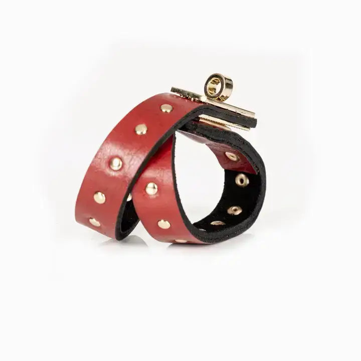 Double Wrap Red Leather Bracelet with Gold Studs