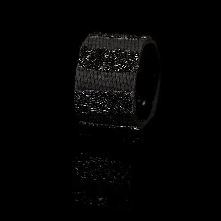 The Eclipse Black Python Leather Cuff with Hand-Beaded