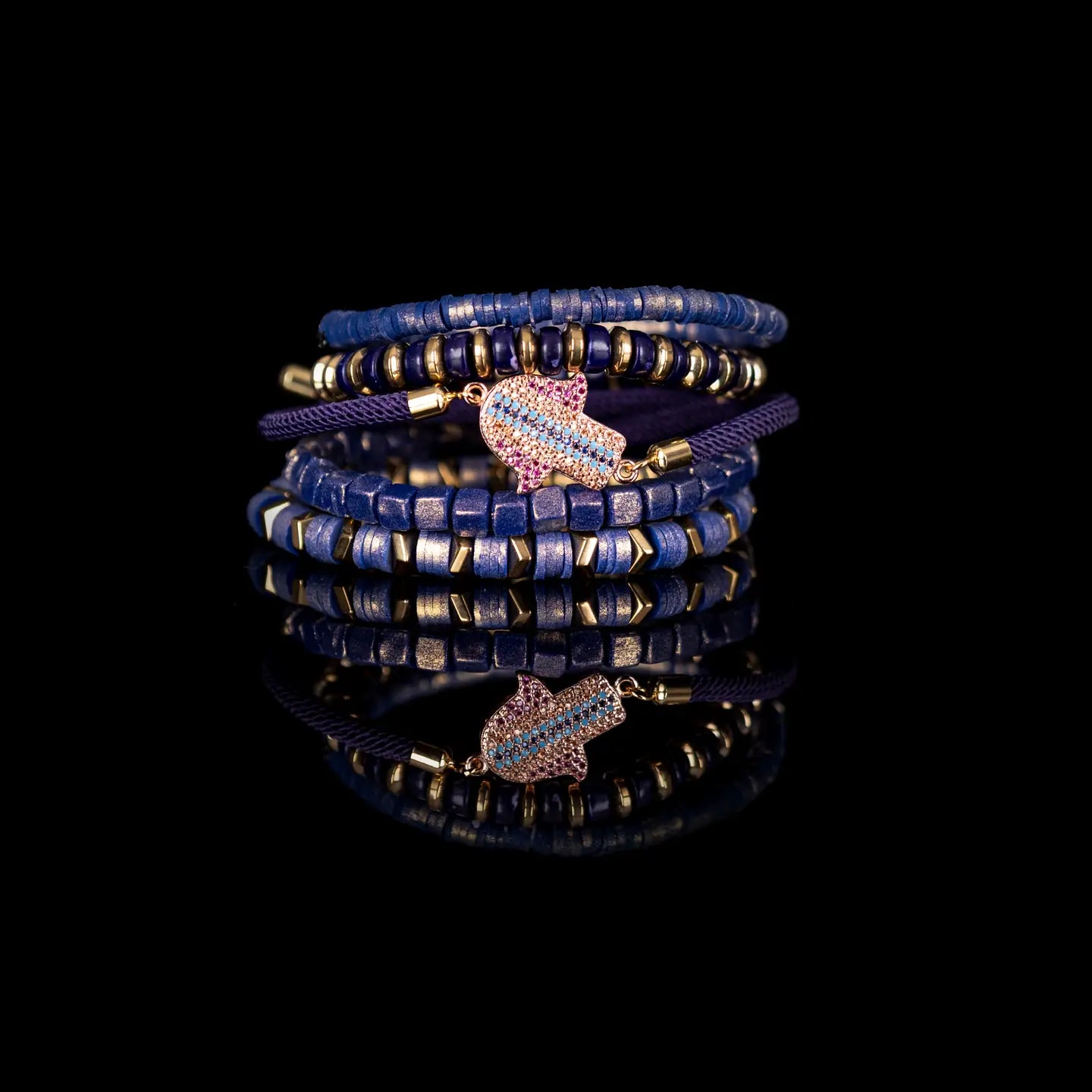 Blue Hamsa Charm Stack Bracelet