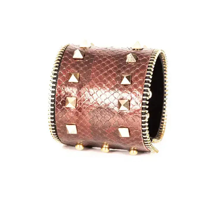 Venom Stud Cuff Metallic Python Leather Women’s Bracelet