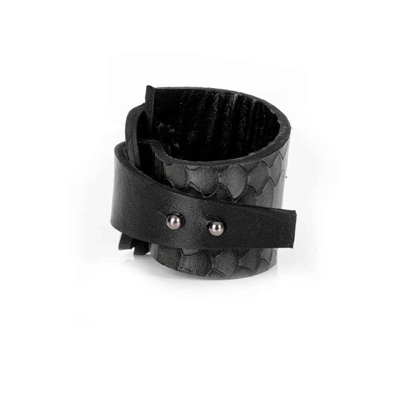 Architectural Black Textured Leather Statement Cuff