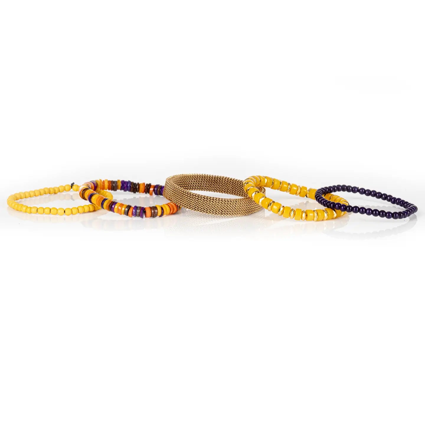 Golden Mesh & Mustard Bead Stack Bracelet