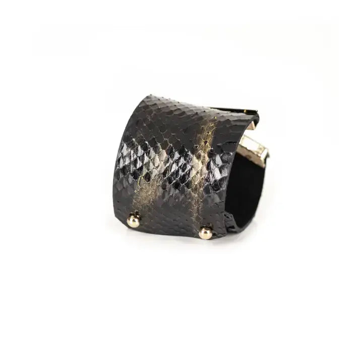 Viper Strike Leather Cuff Black Python