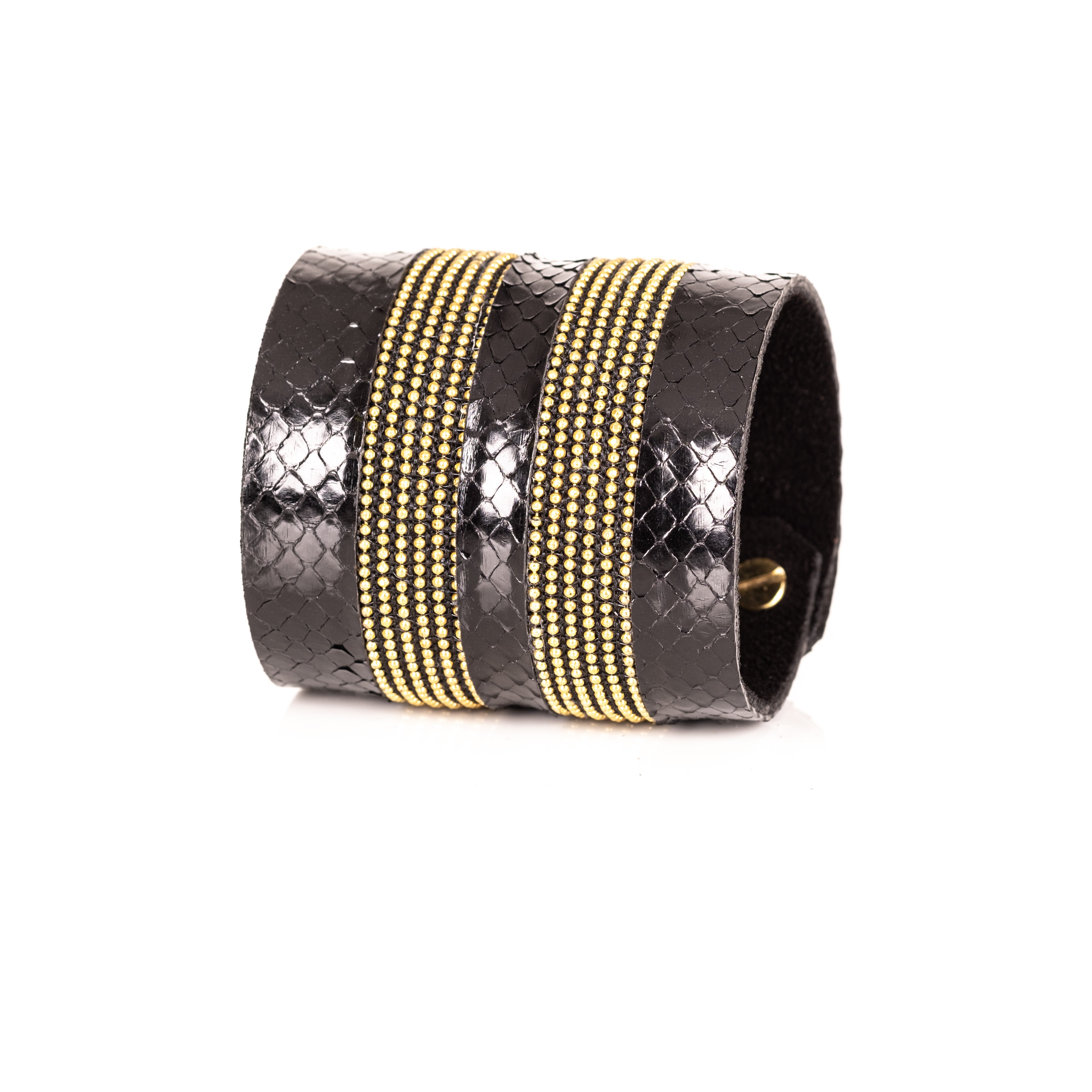 The Serpent Gold Dual Line Python Leather Cuff