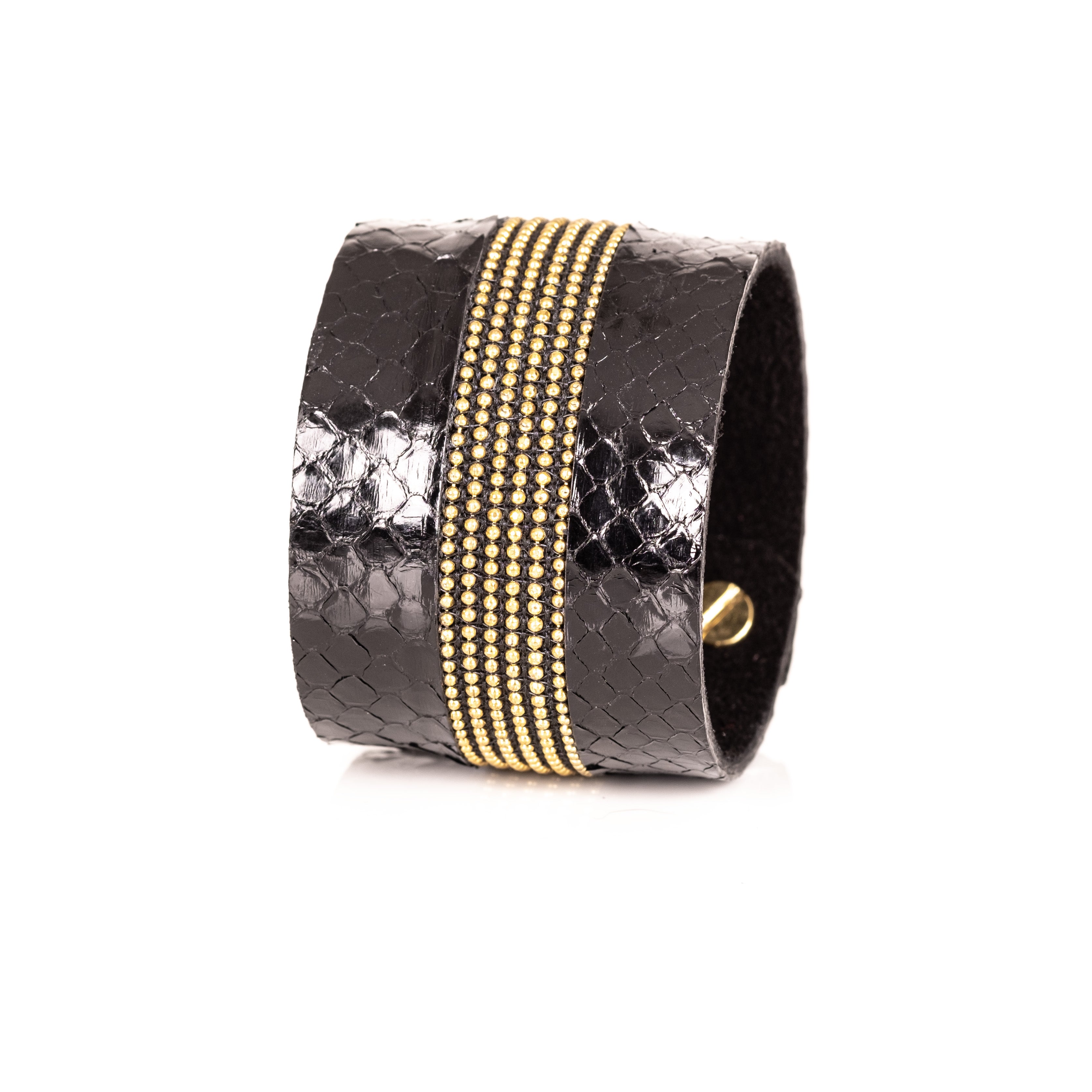 The Golden Venom Black Python Leather Cuff