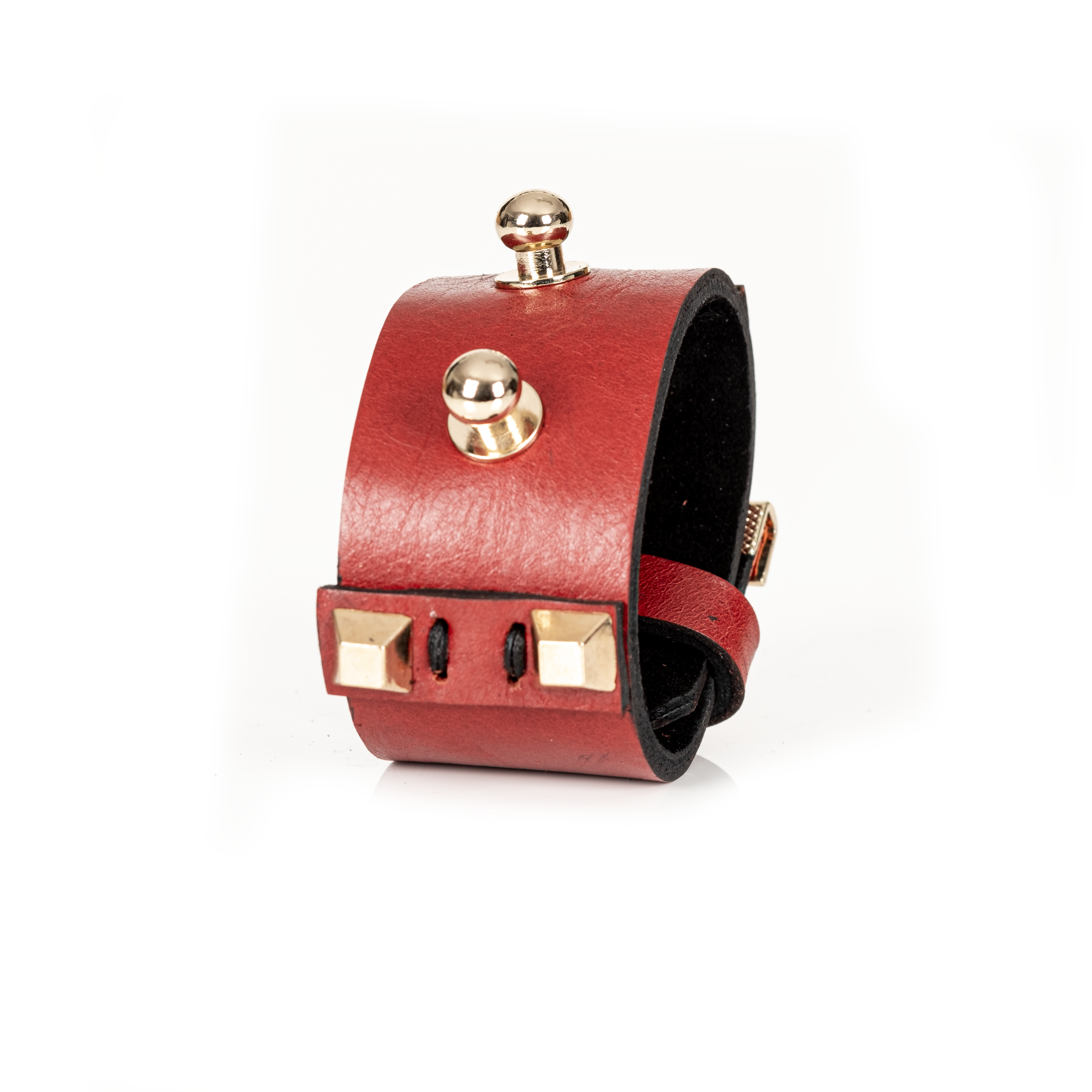 Red Leather Cuff Bracelet with Gold Stud Closure