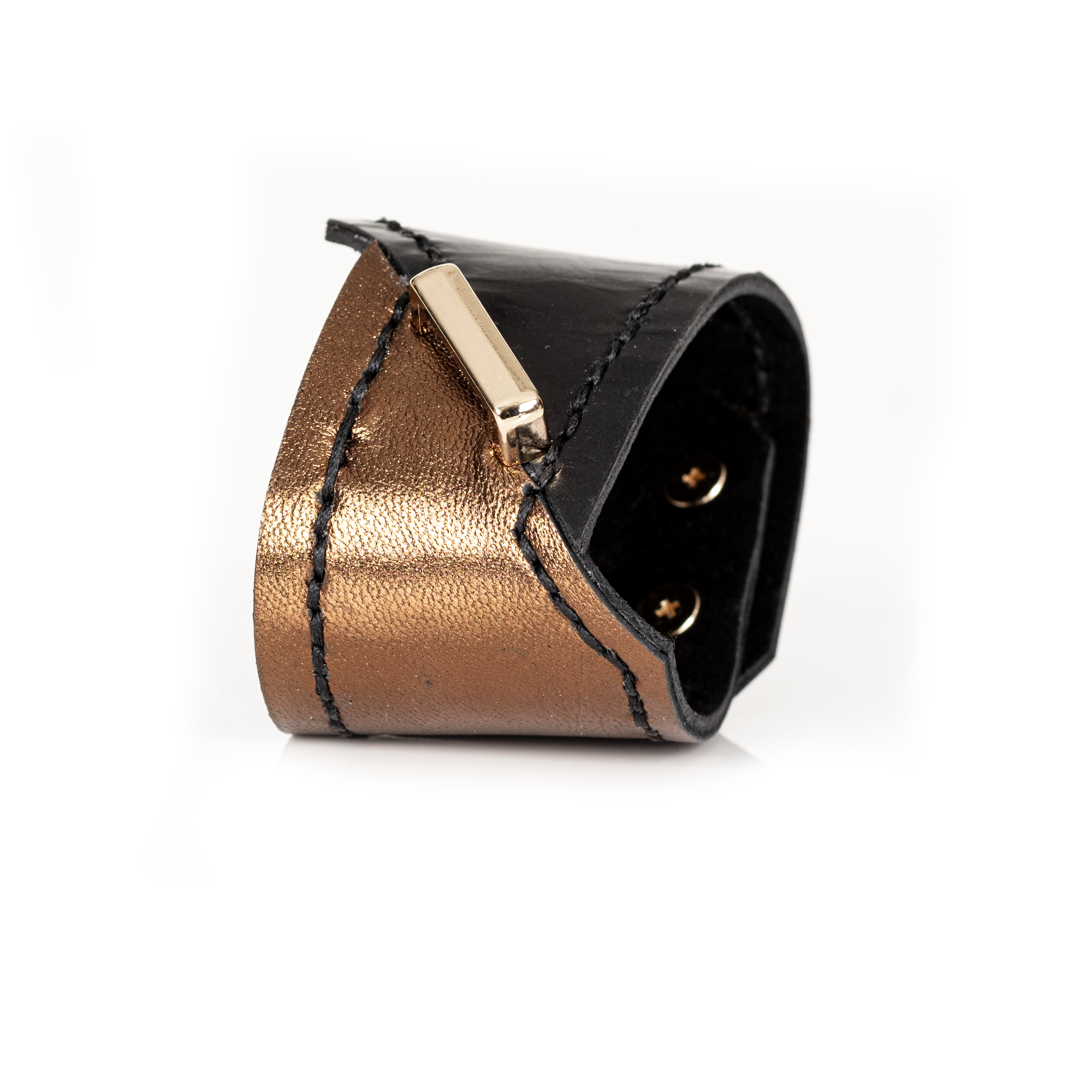 Asymmetrical Leather Cuff Black & Metallic Bronze