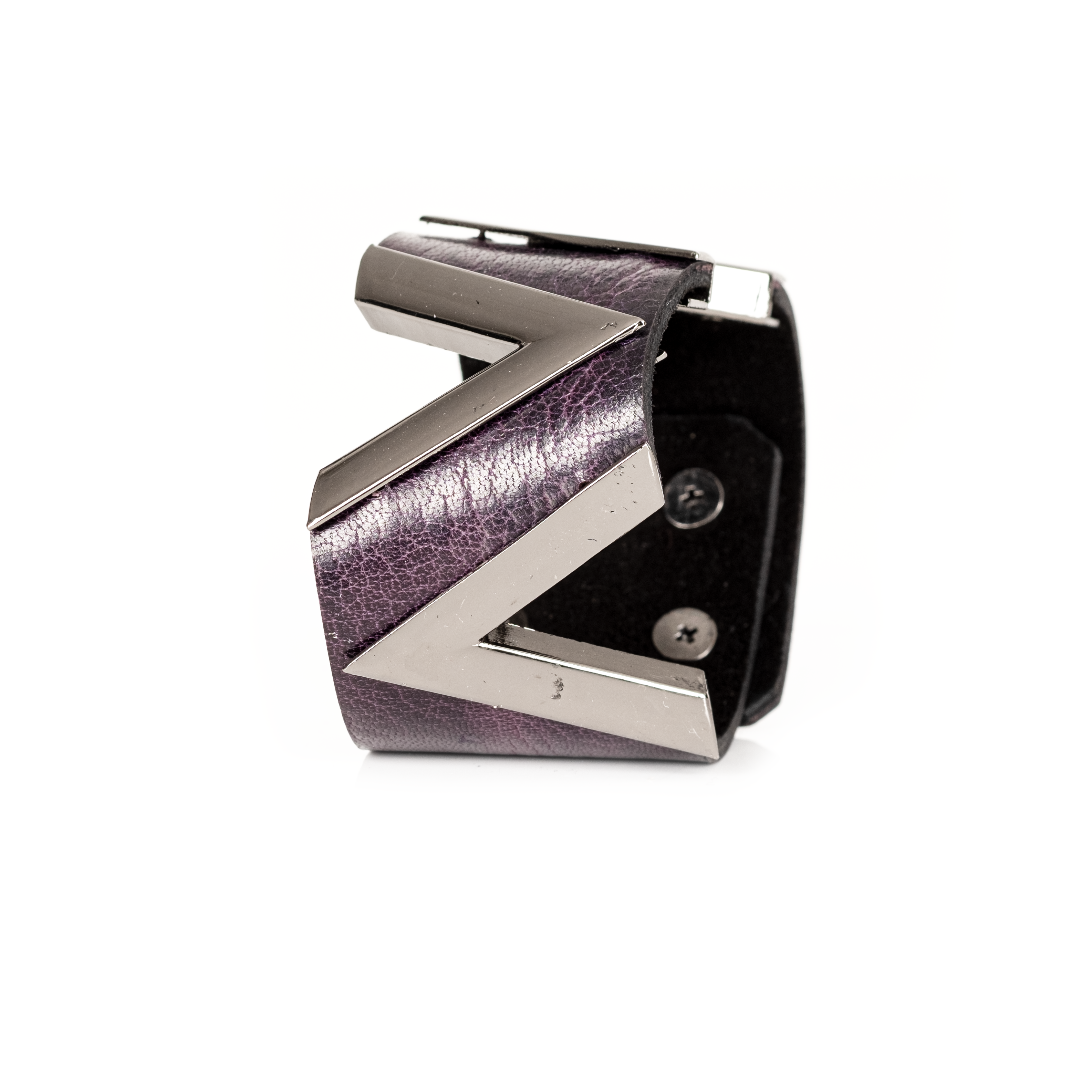 Zigzag Edge Leather Cuff Bold Plum Bracelet