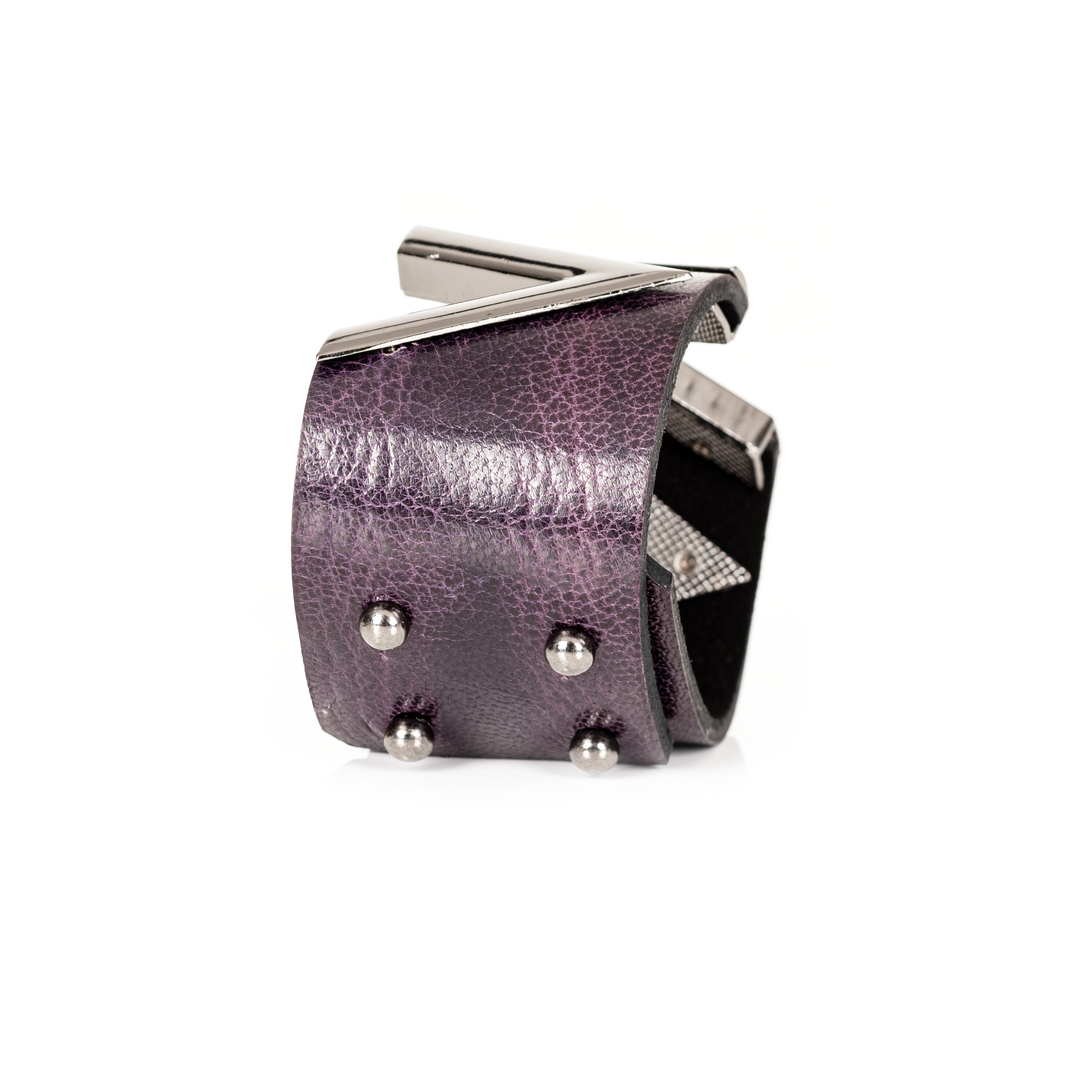 Zigzag Edge Leather Cuff Bold Plum Bracelet