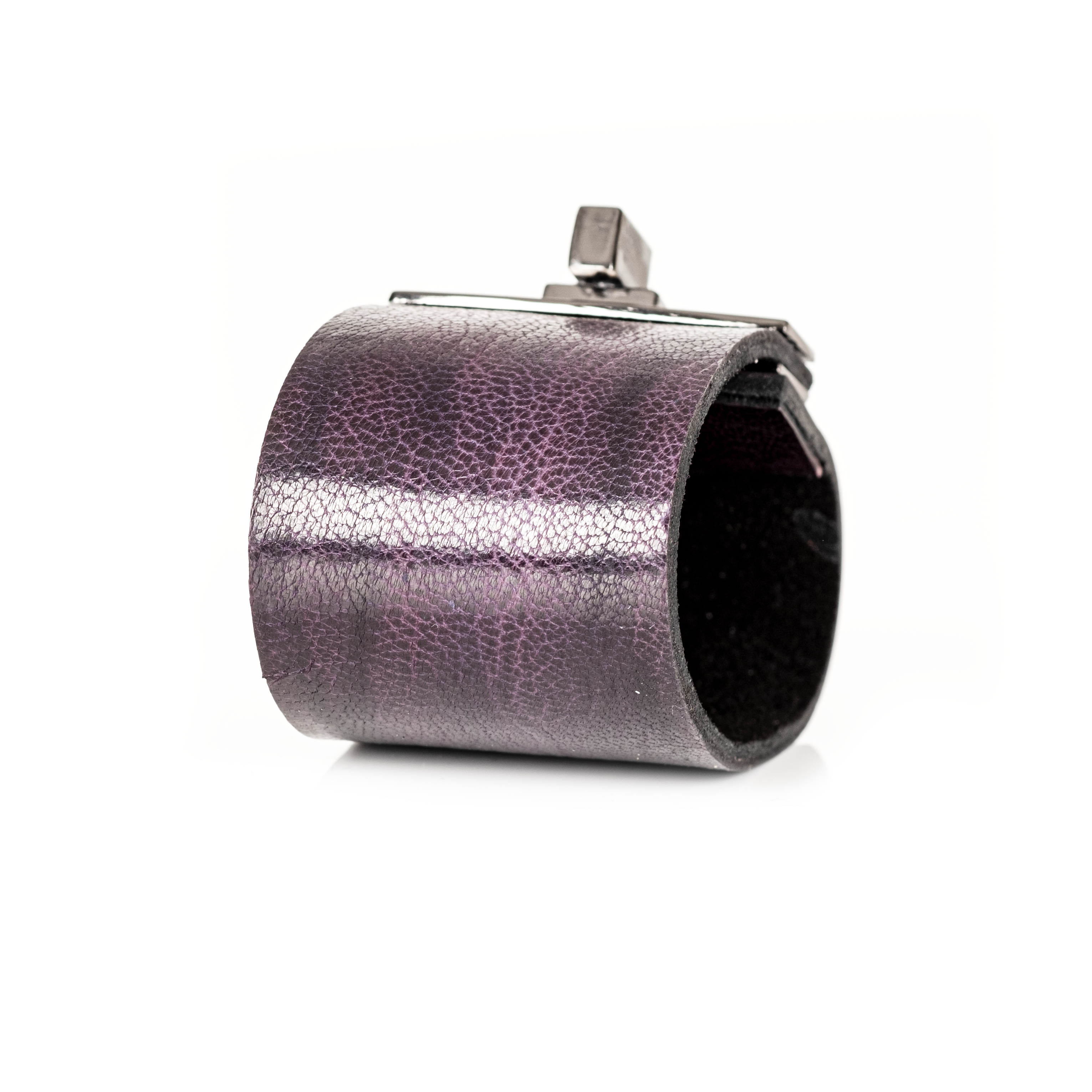 Turnlock Leather Cuff Deep Plum Statement Bracelet