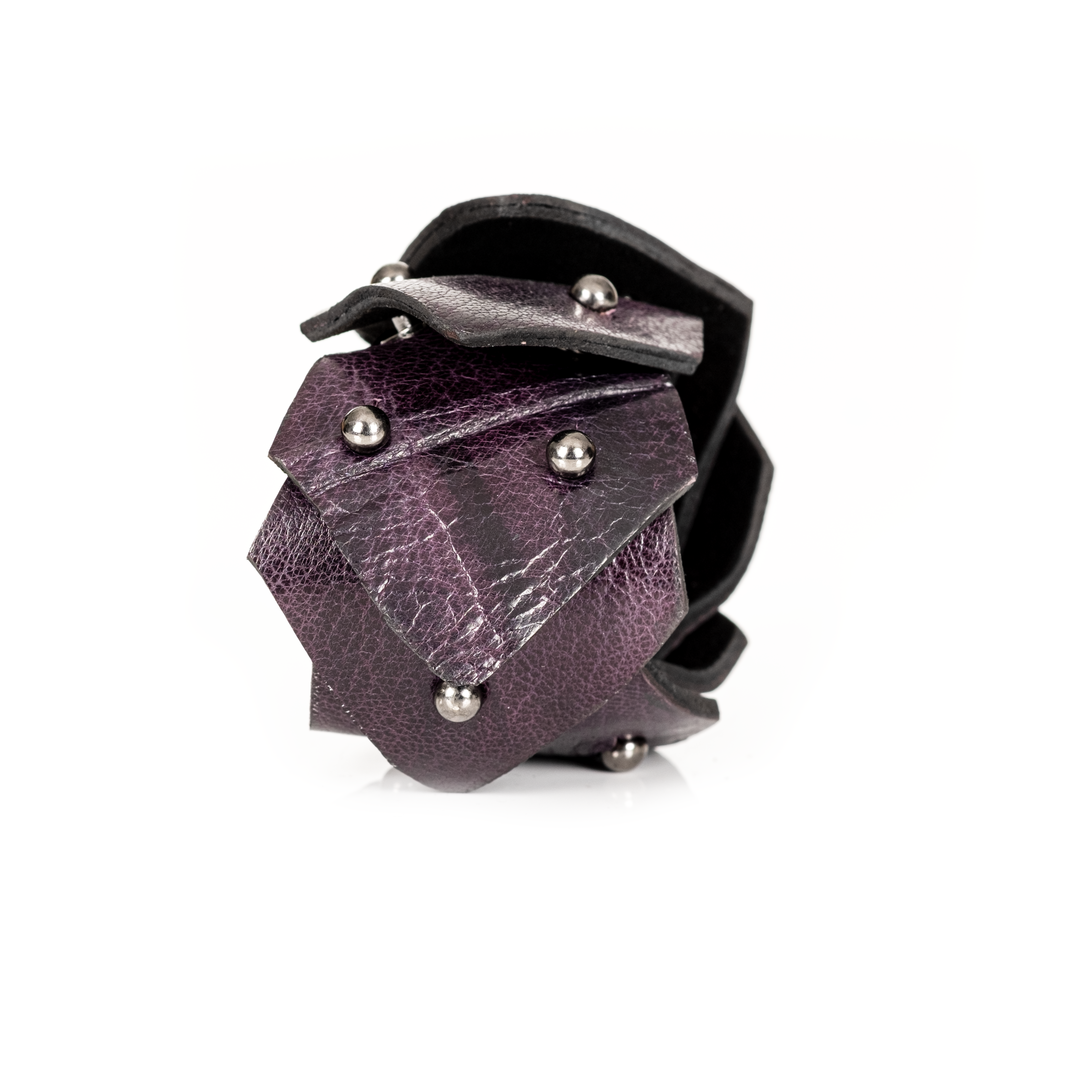 Sculpted Petal Cuff Textured Plum Leather & Silver Studs