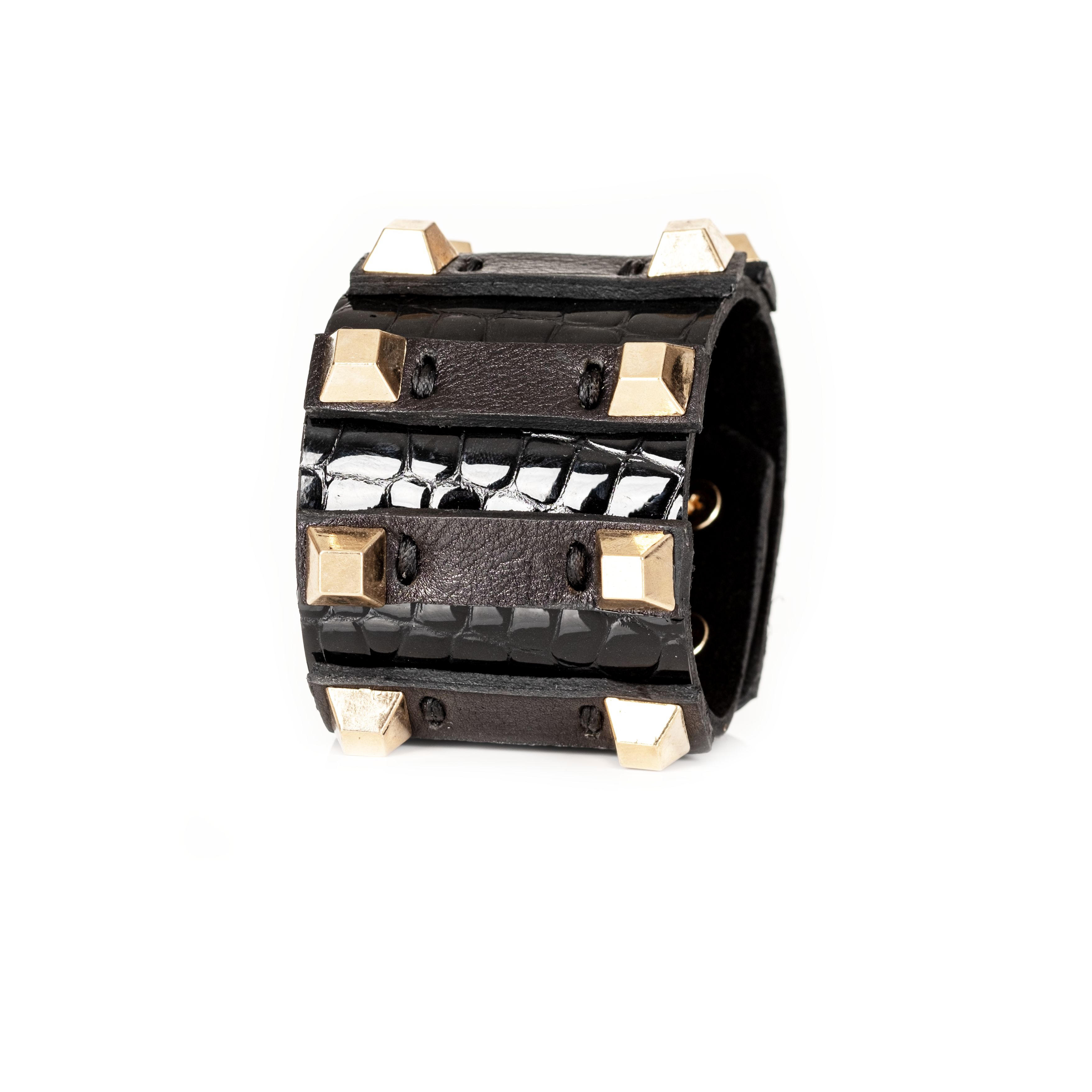 The Fortress Cuff Black Croc-Embossed Italian Leather