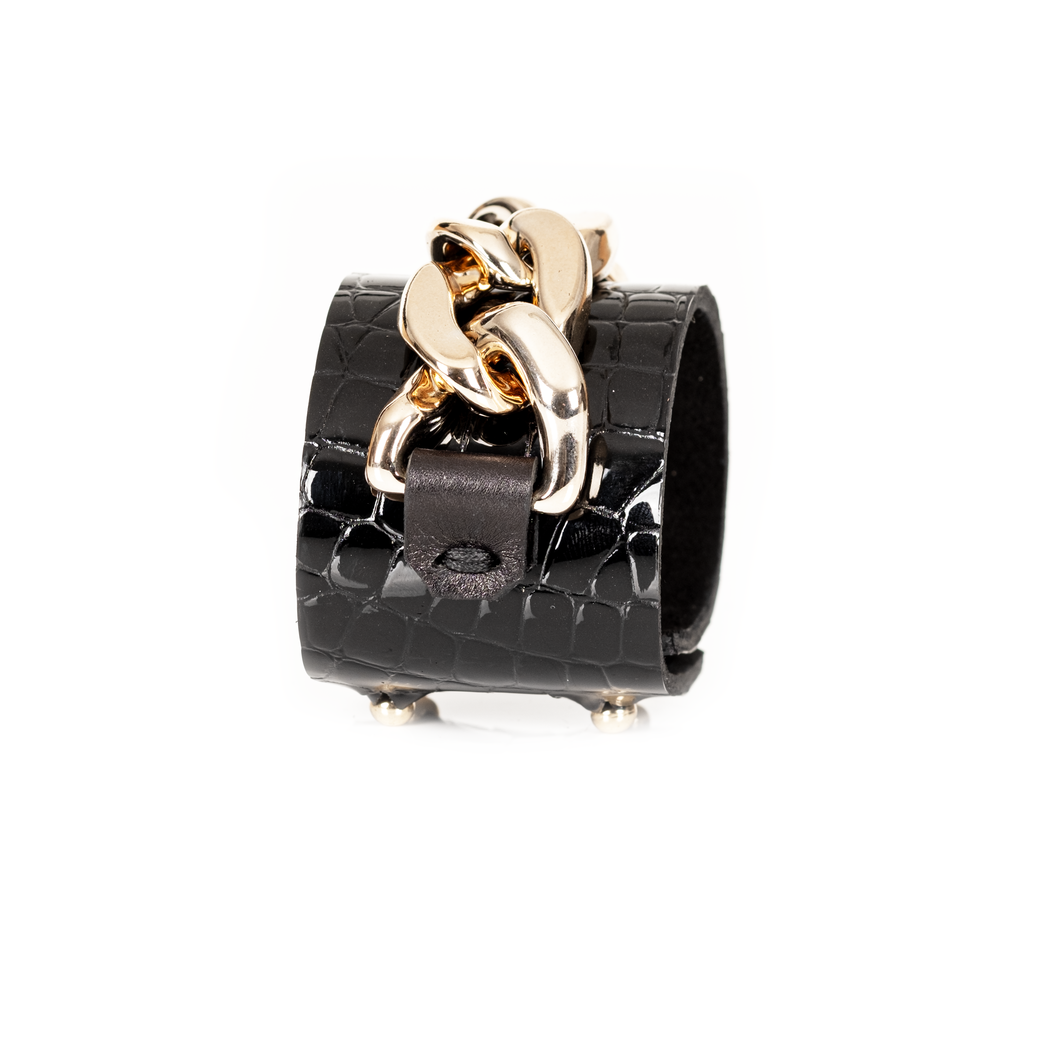 Dominion Cuff Black Croc-Embossed Italian Leather Bracelet