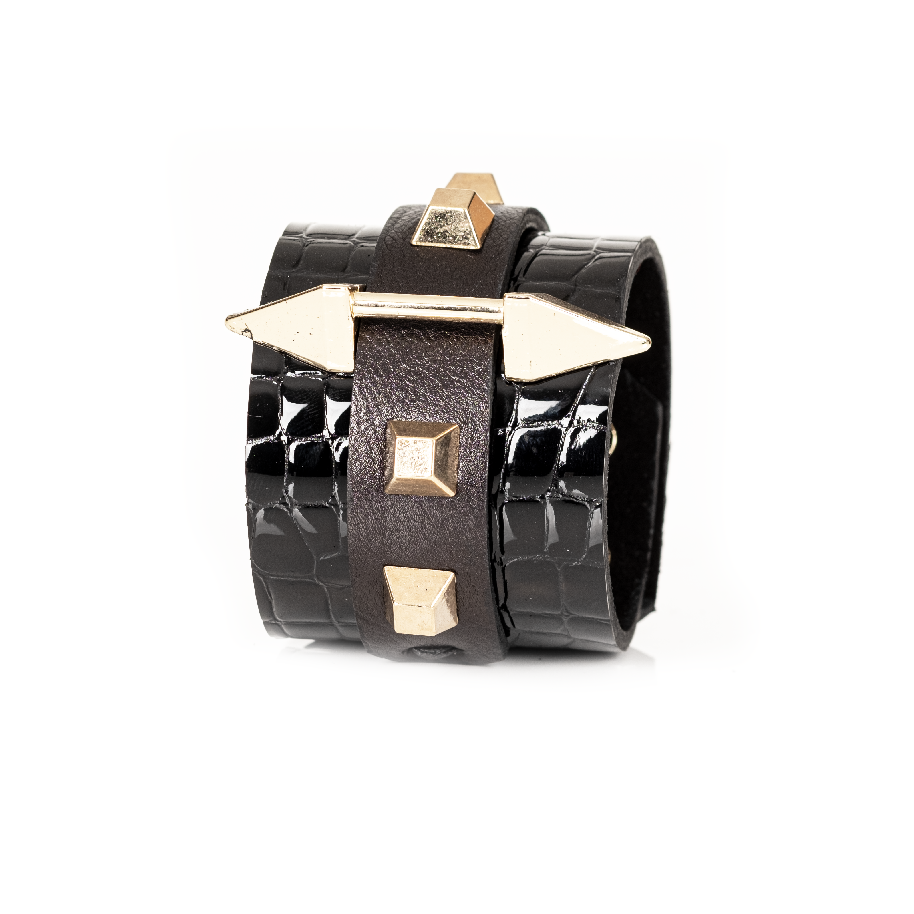 The Arrow Cuff Black Croc-Embossed Italian Leather Bracelet