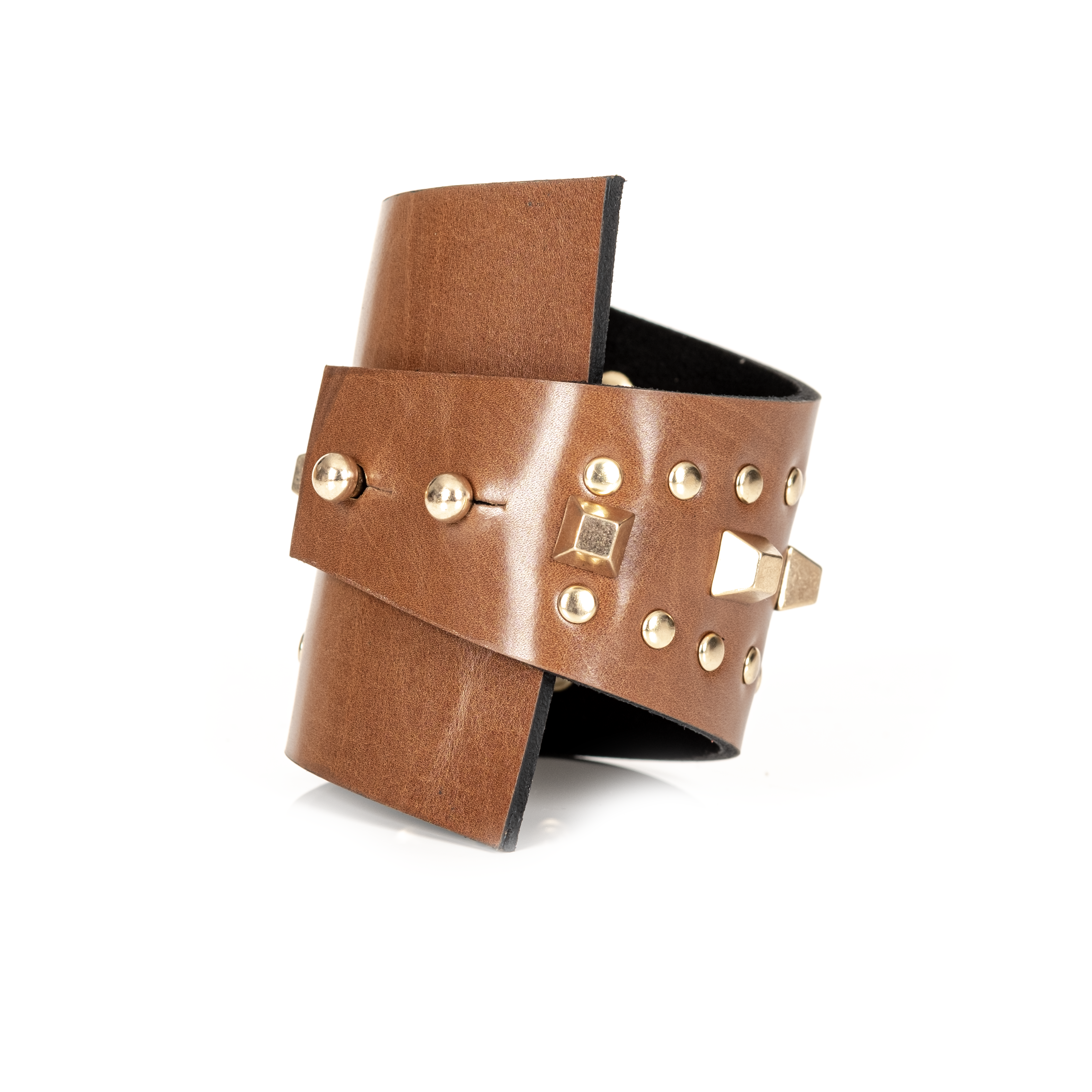 Layered Studded Leather Cuff Bronze Brown Wrap