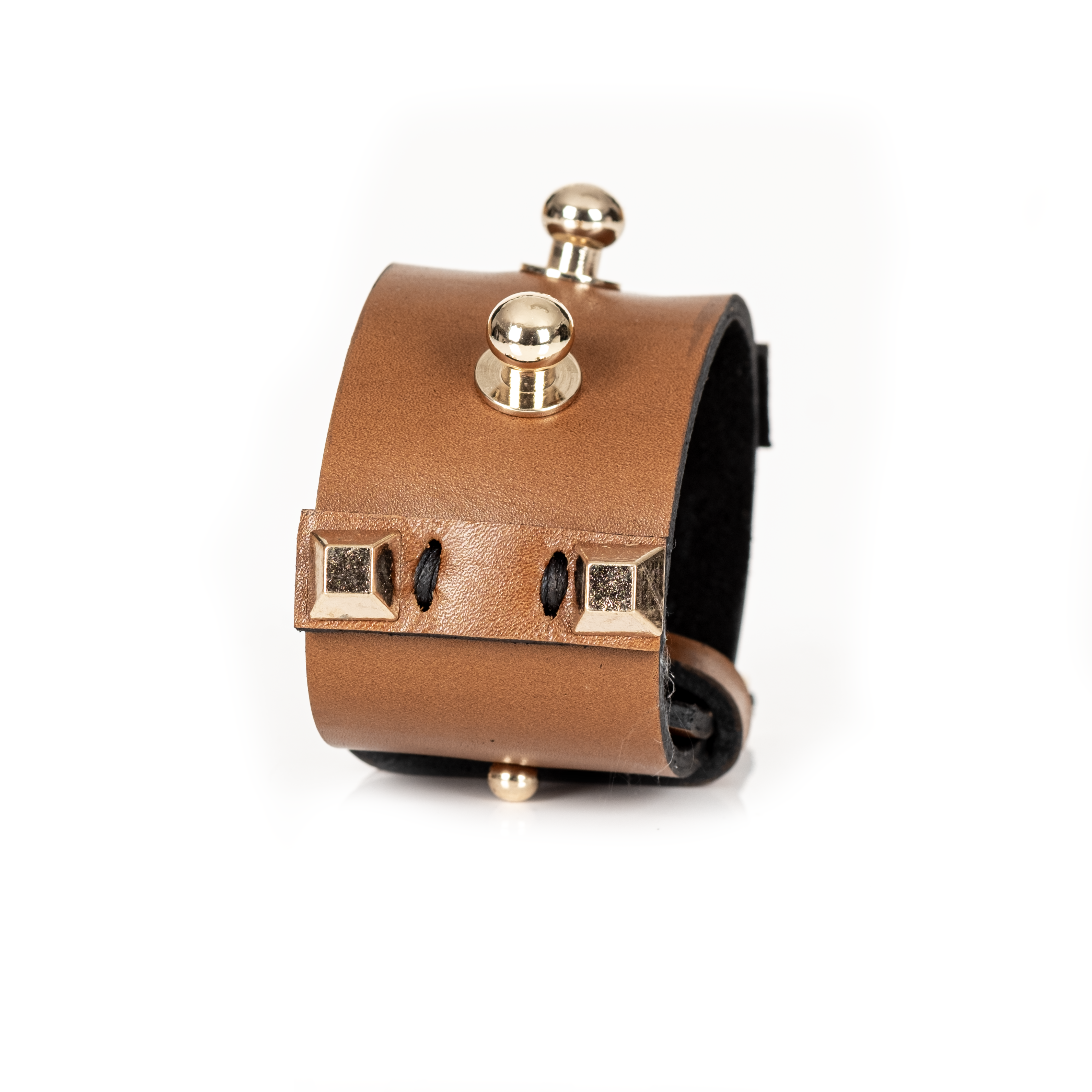 The Sentinel Cuff Camel Leather & Gold Accents