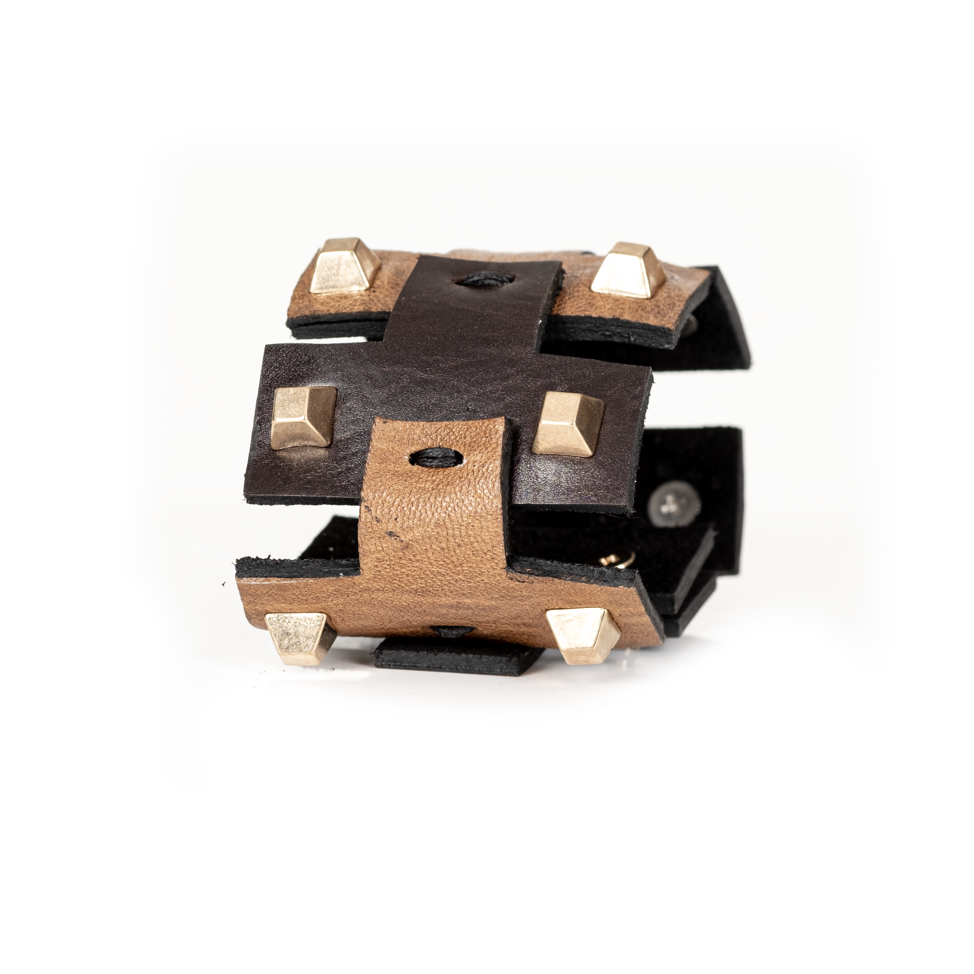 Vanguard Cuff Two-Tone Leather Bracelet with Gold Stud