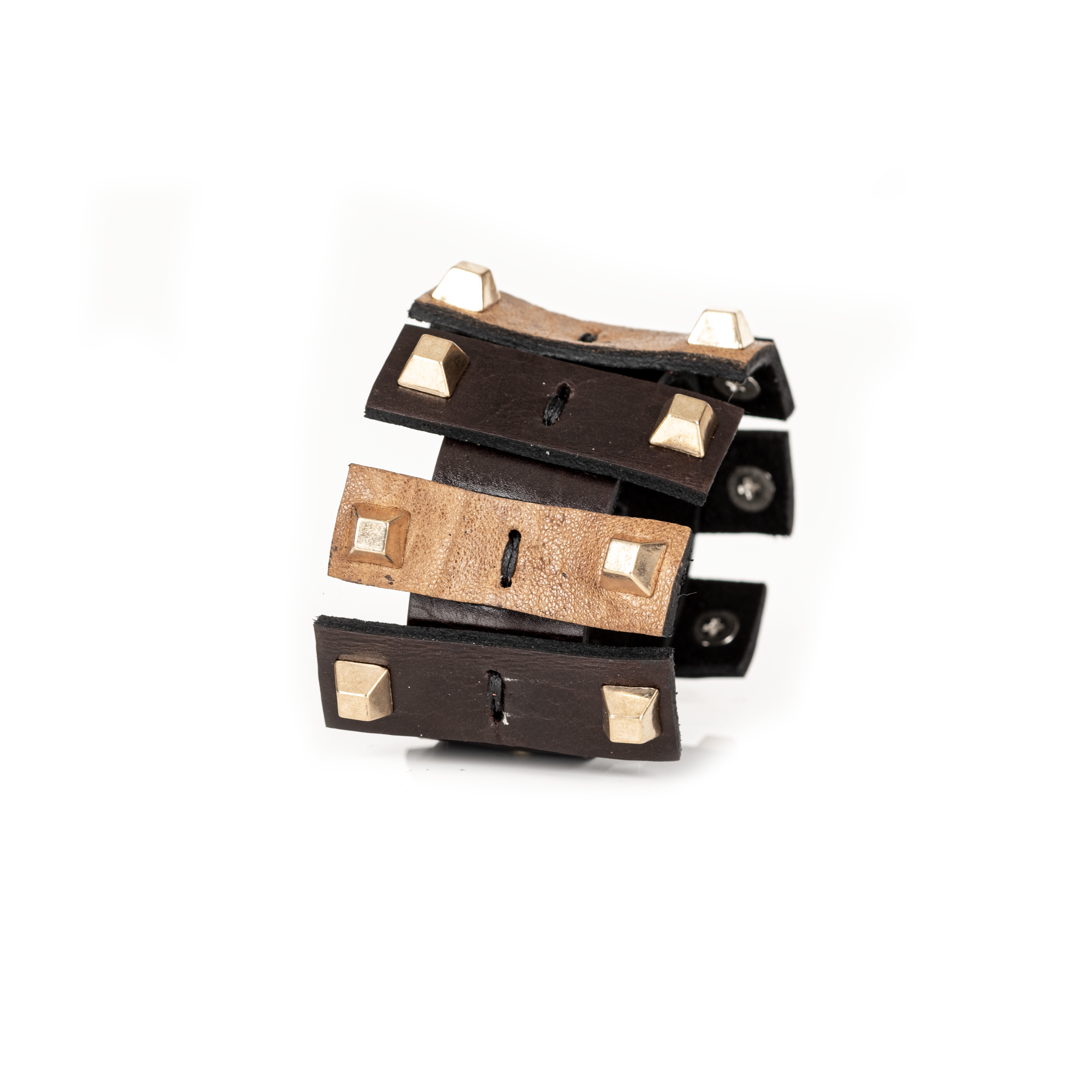 Revolt Cuff Two-Tone Leather Bracelet with Gold Stud Accents