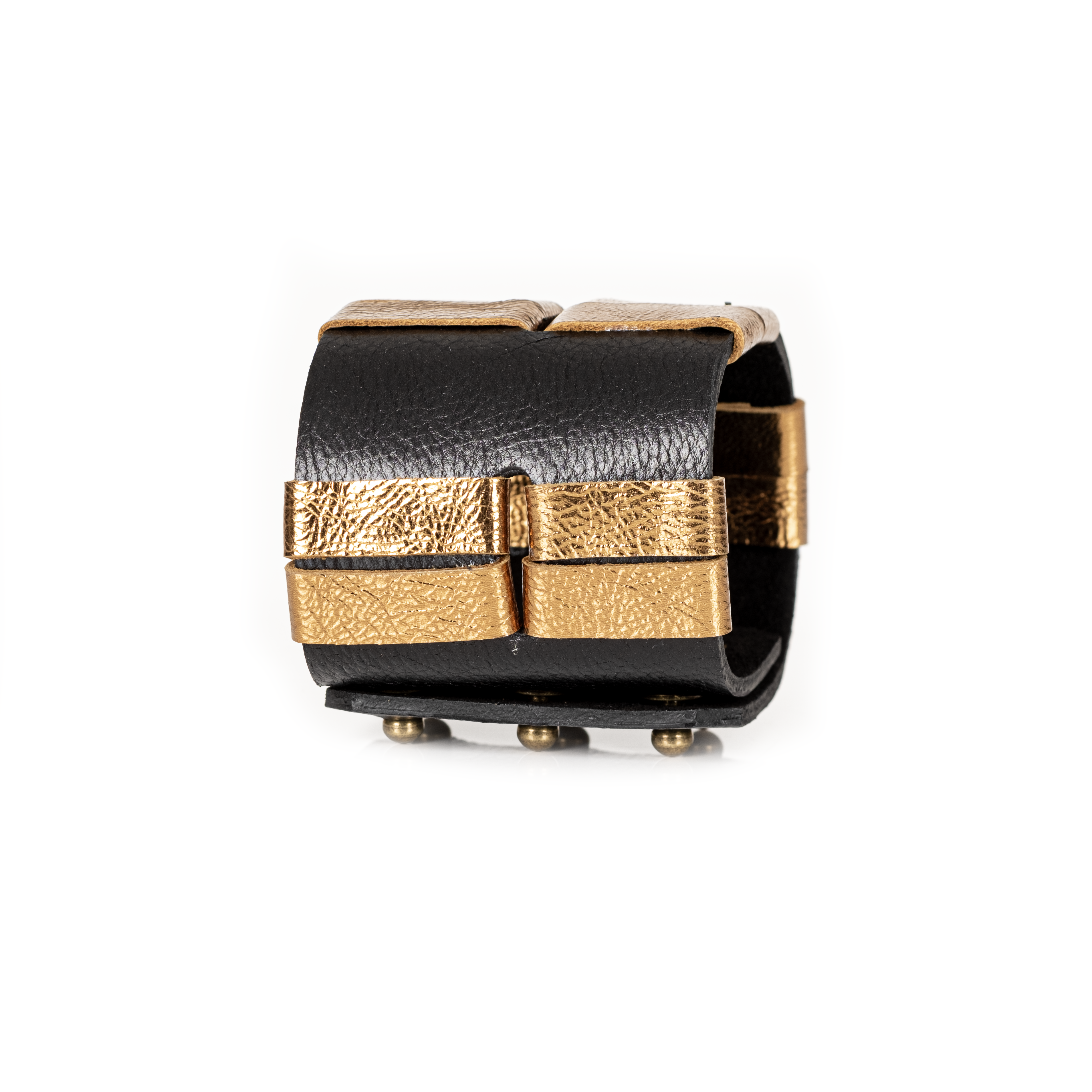 Black & Gold Layered Leather Cuff Bracelet Handmade